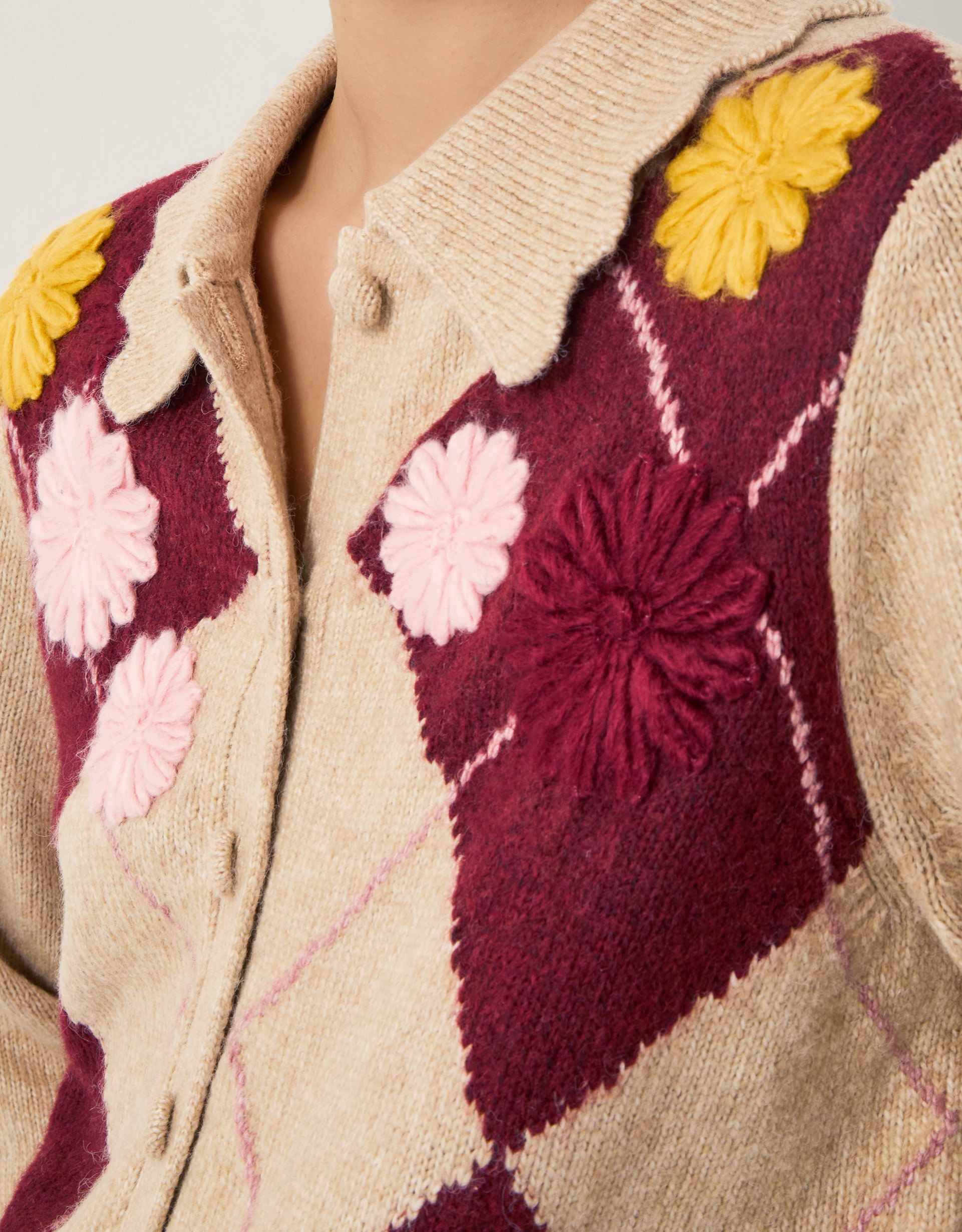 Monsoon Ami Floral Argyle Collar Cardigan, view 2