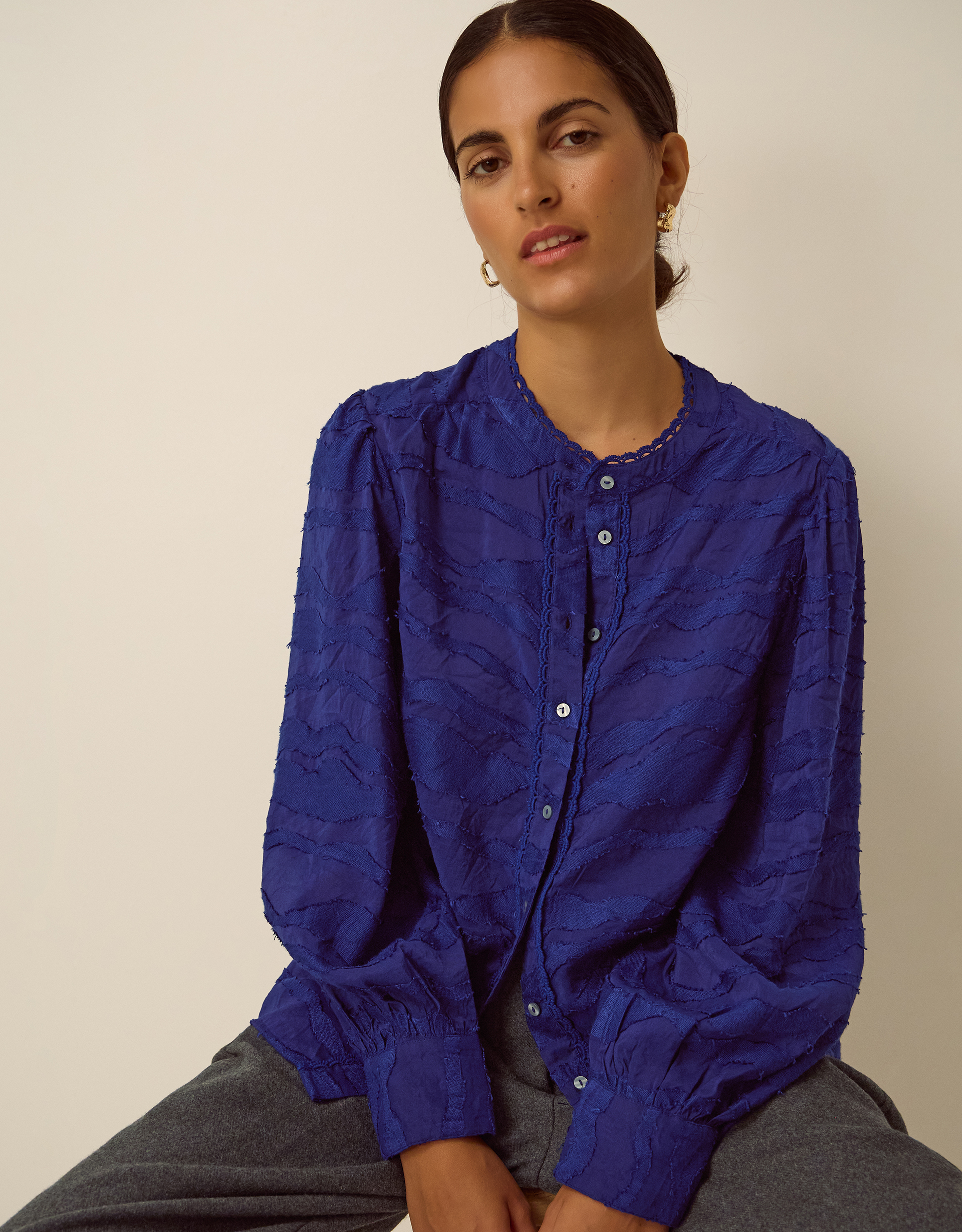 Monsoon Jane Jacquard Blouse Blue in dark blue
