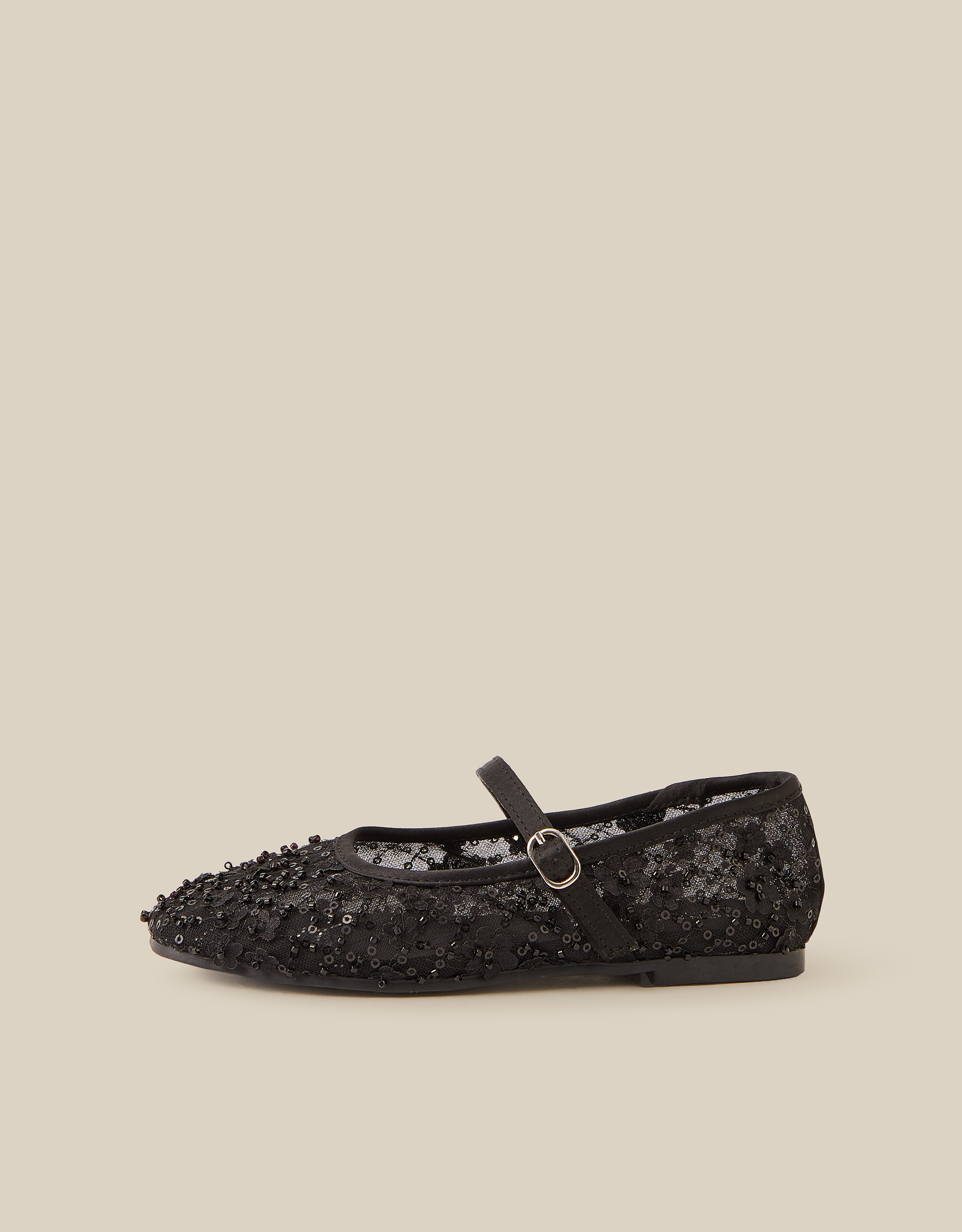 Monsoon Flower Sparkle Mesh Ballet Flats in Black, view 3