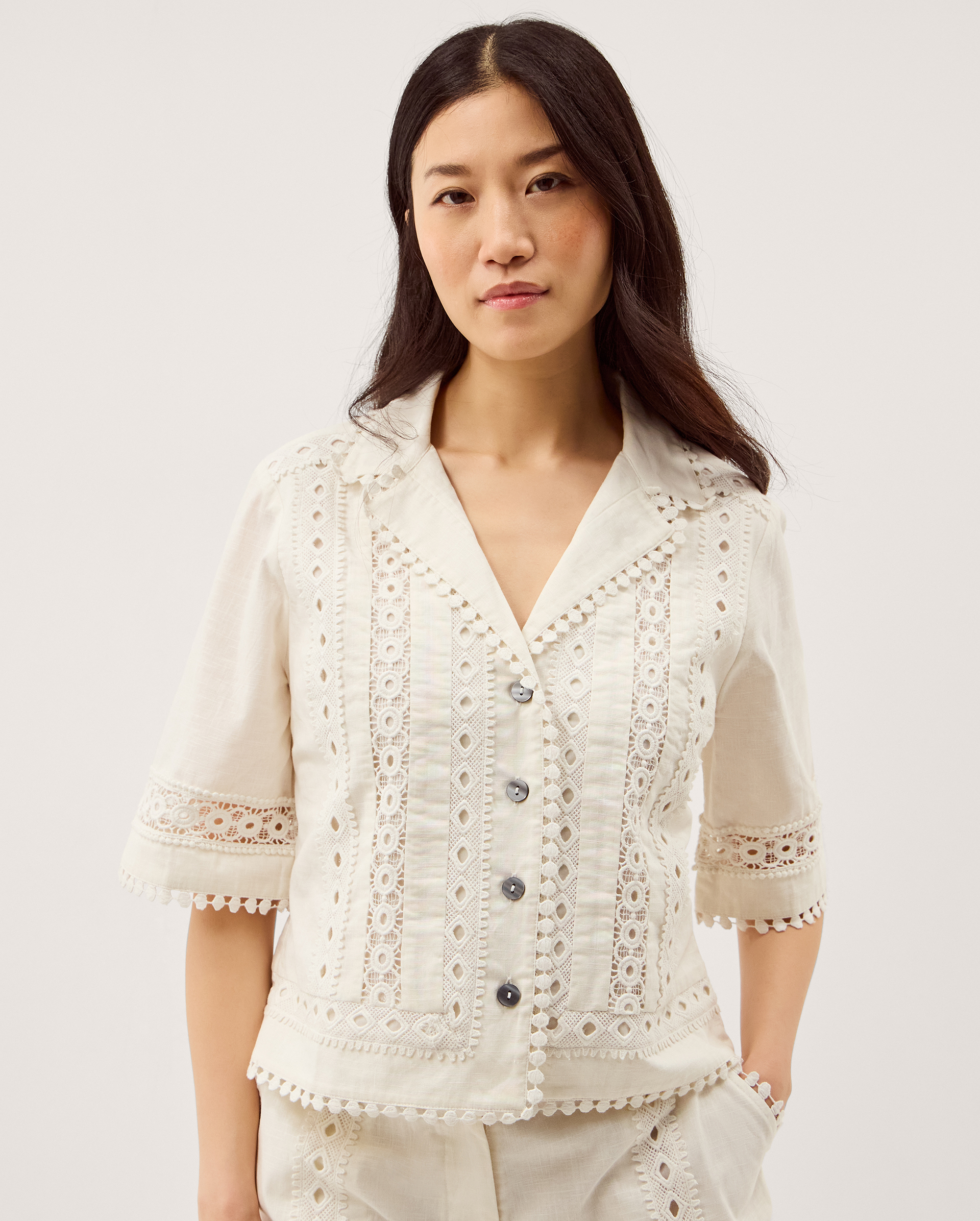 Monsoon Irina Lace Trim Shirt in White