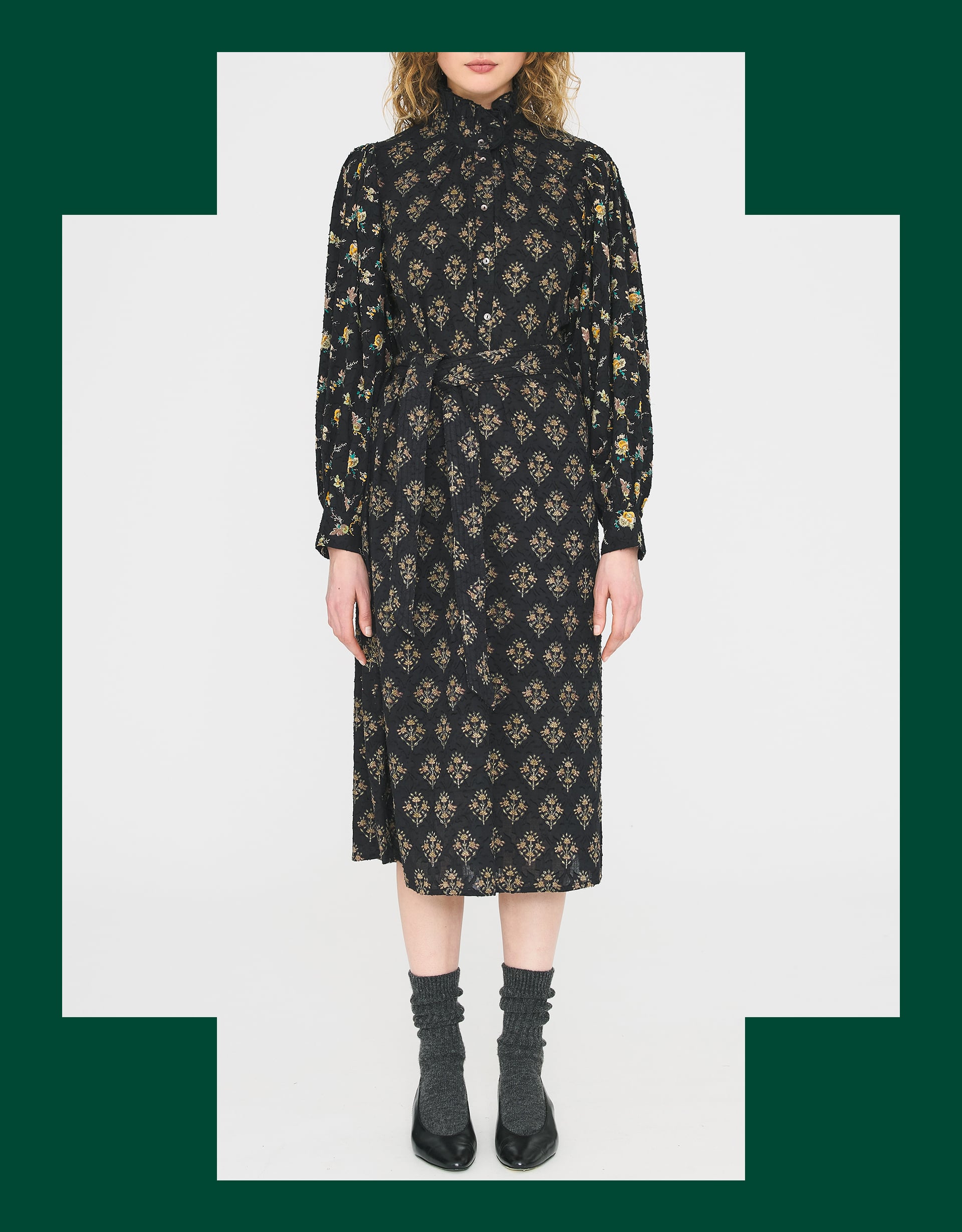 Antik Batik Chino Floral Jacquard Midi Dress Black