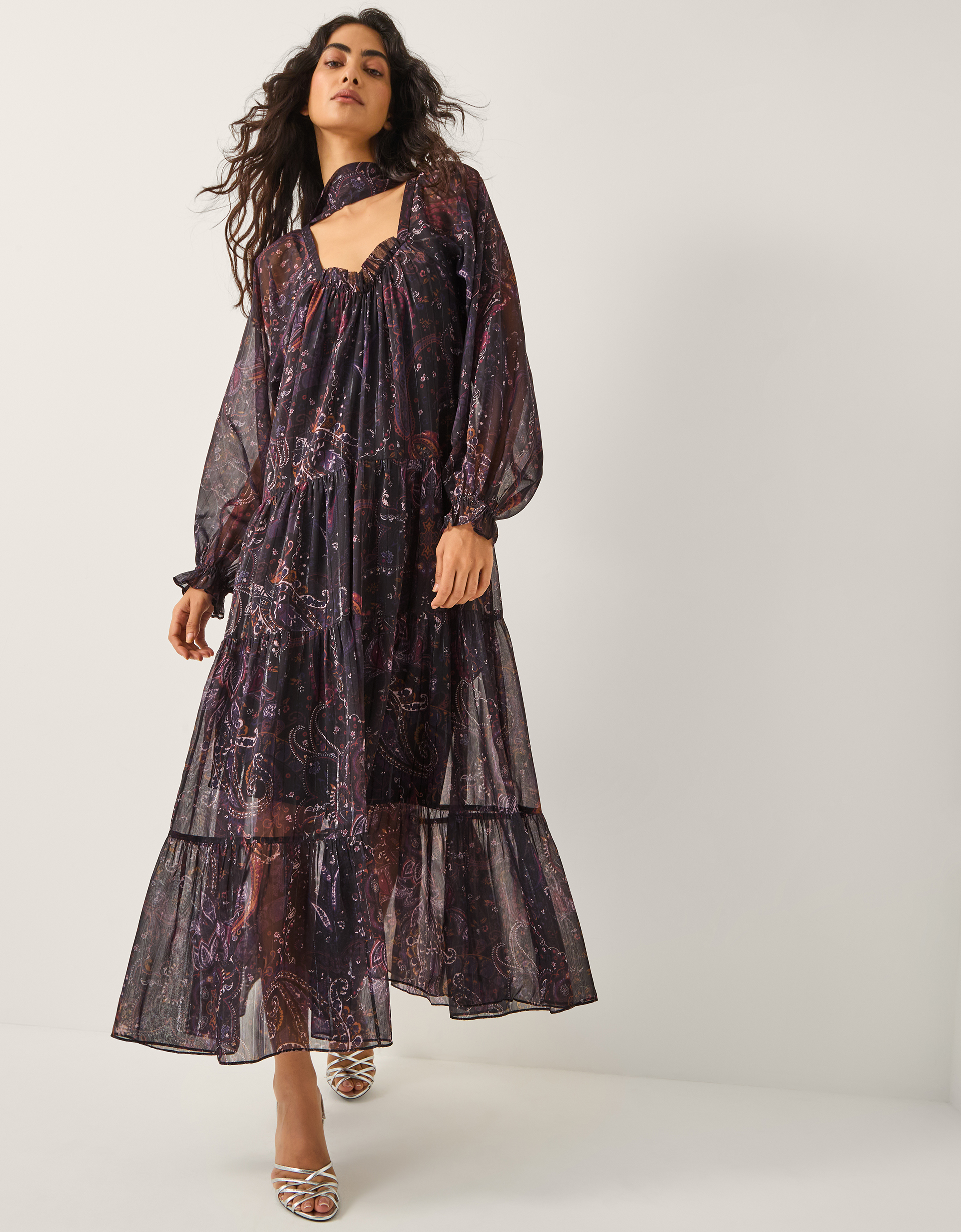 Monsoon Marianna Paisley Print Tiered Midi Dress