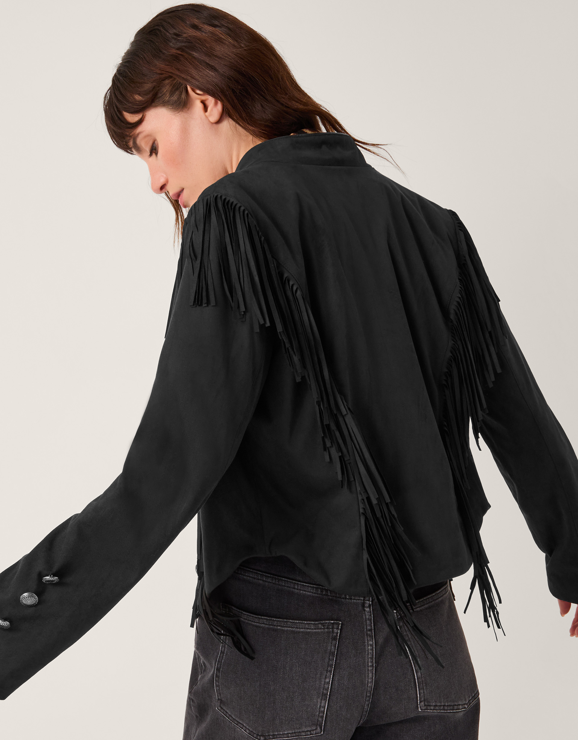 Monsoon Salome Fringe Faux Suede Jacket