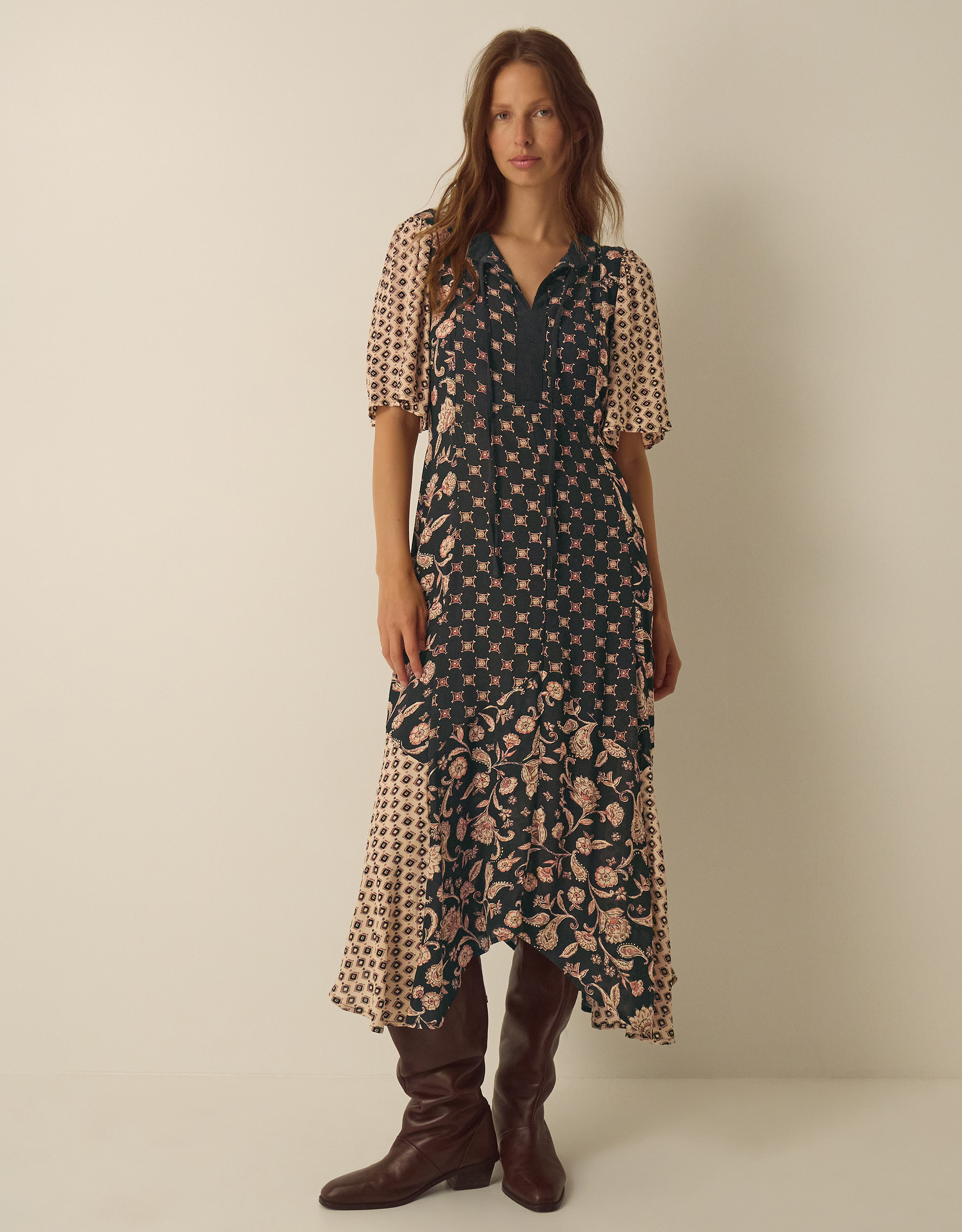Monsoon Raquel Patchwork Floral Print Midi Dress