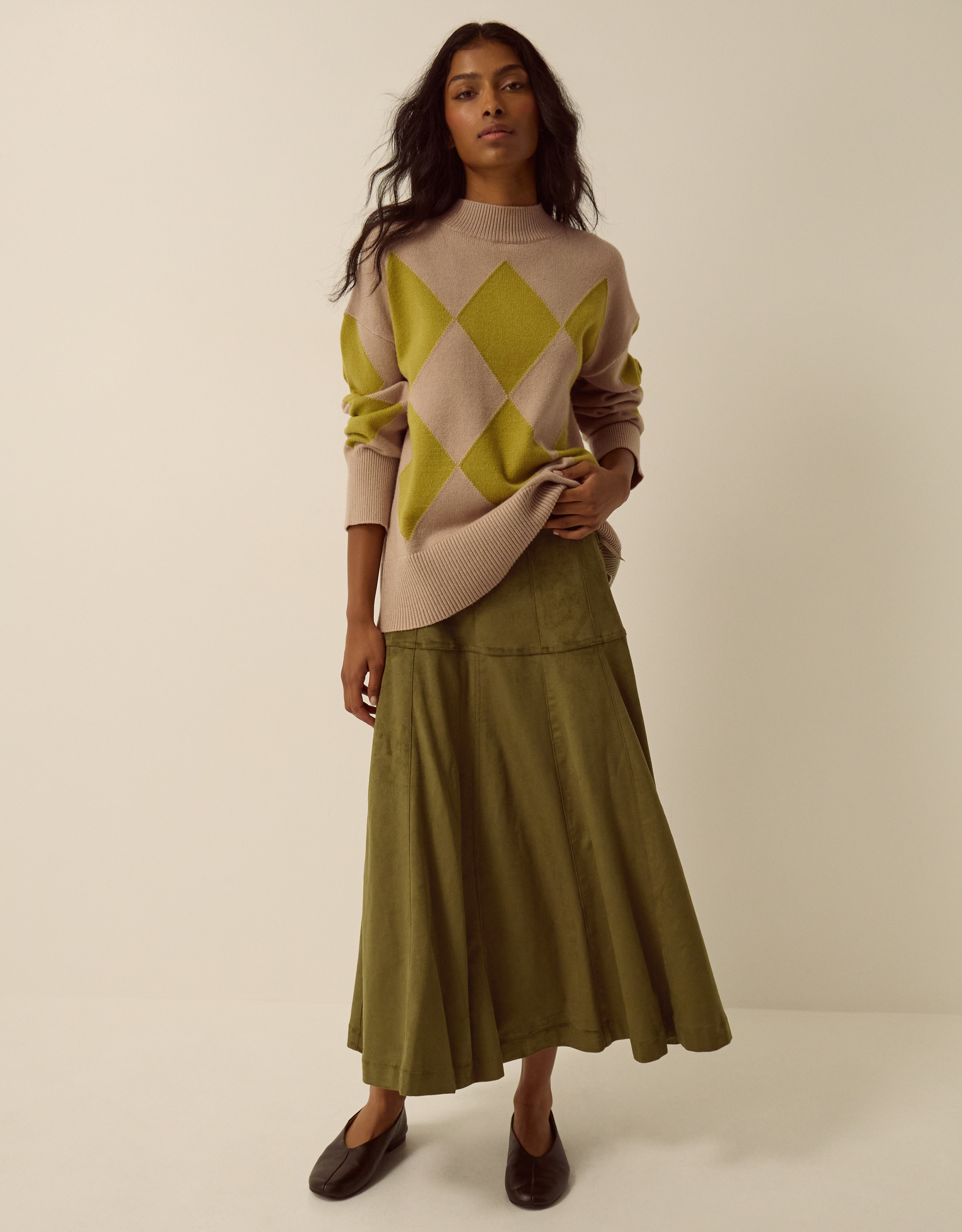 Monsoon Macy Tie Side Faux Suede Midi Skirt