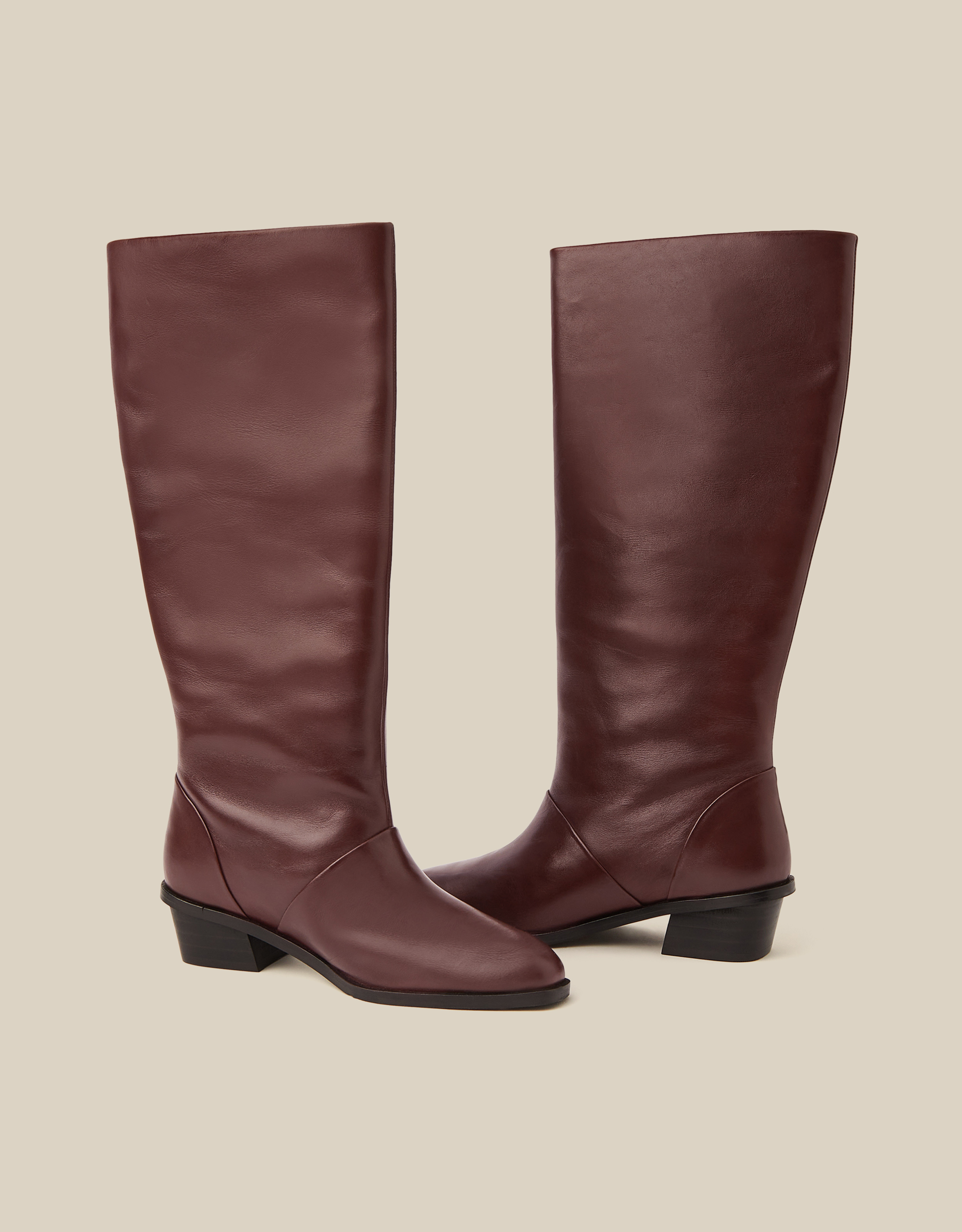 Monsoon Indi Leather Knee High Boots Red