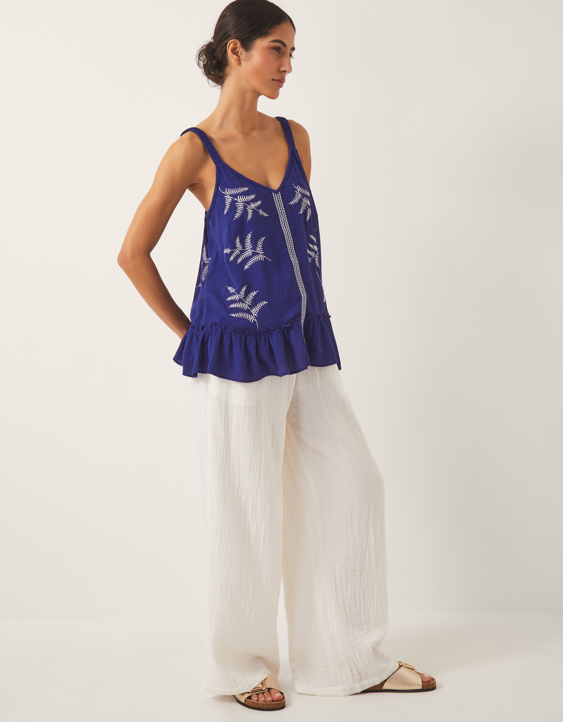 Monsoon Fern Embroidered Crinkle Cami Top