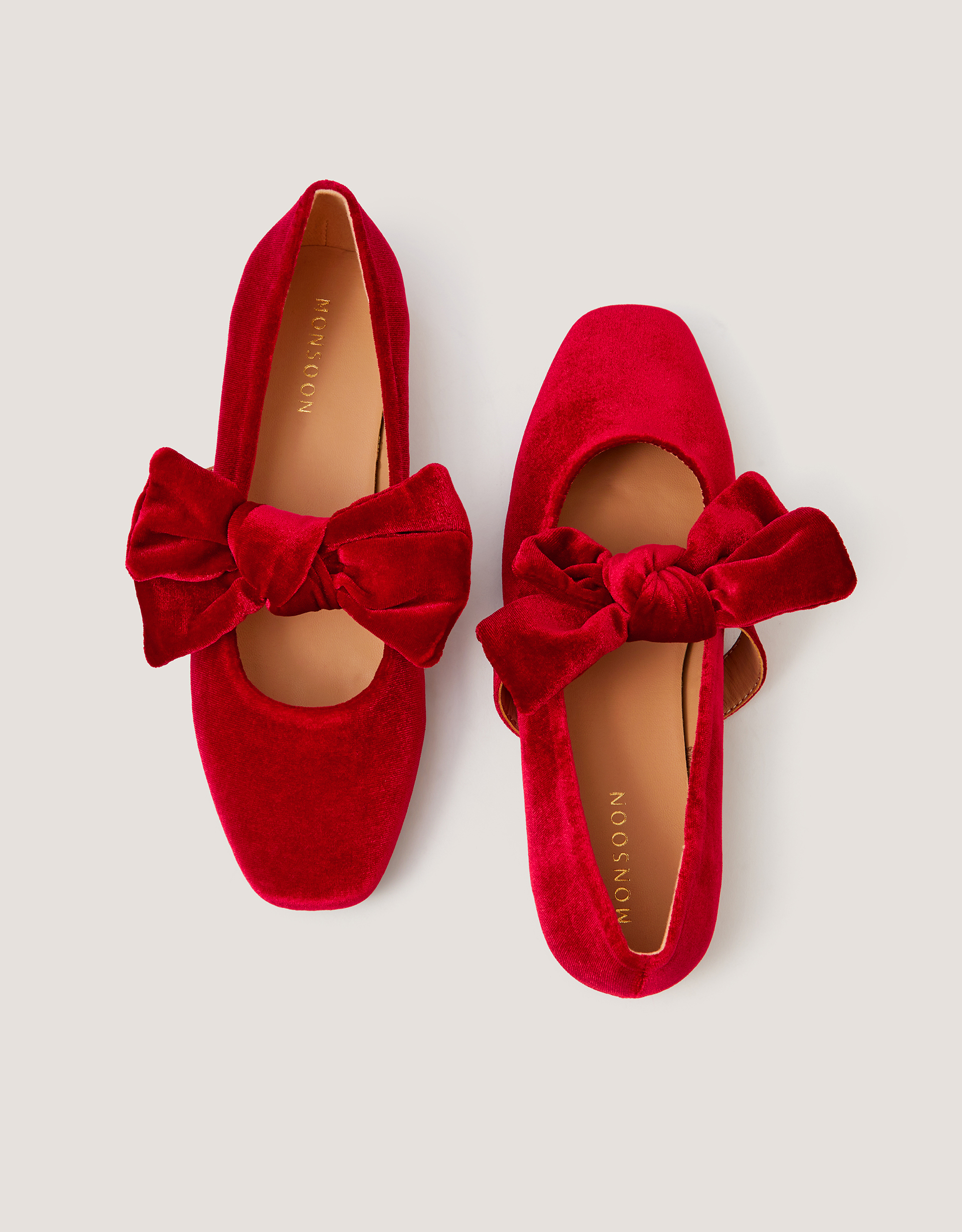Monsoon Jolie Velvet Mary Jane Ballet Flats in Red