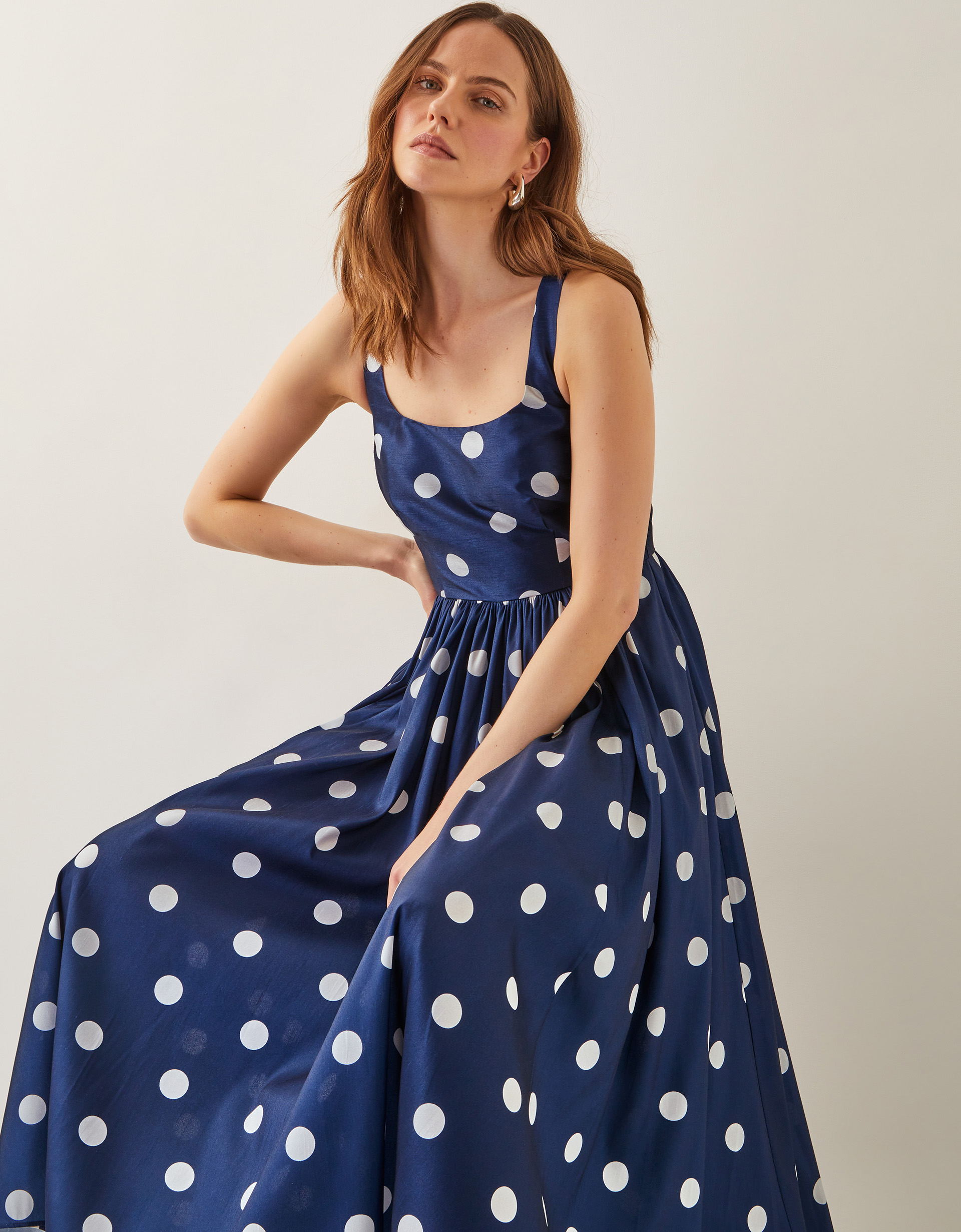 Monsoon Sicily Fit and Flare Midi Dress in Blue