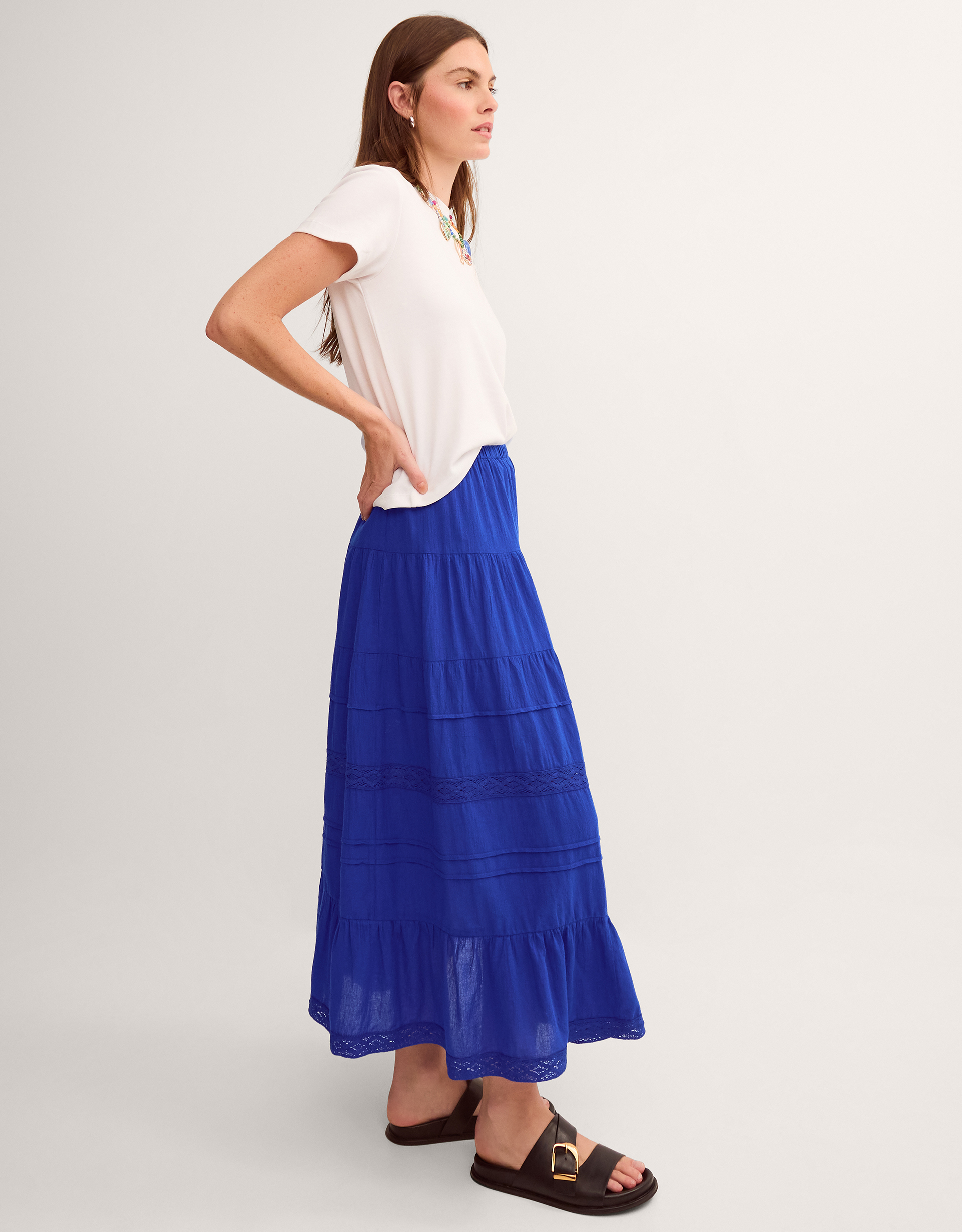Monsoon Maria Tiered Maxi Skirt in Blue