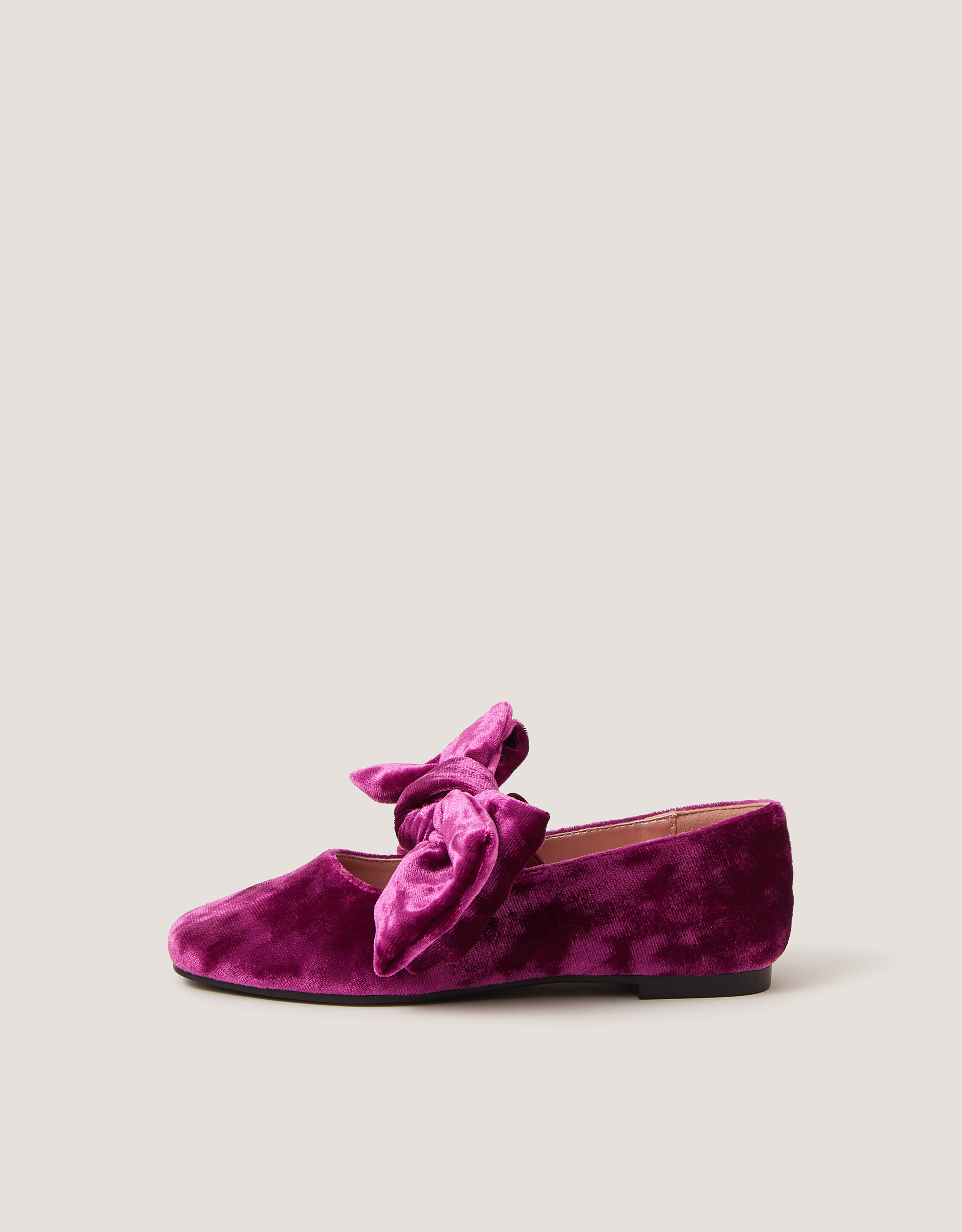 Monsoon Bow Strap Velvet Mary Jane Ballet Flats, view 2