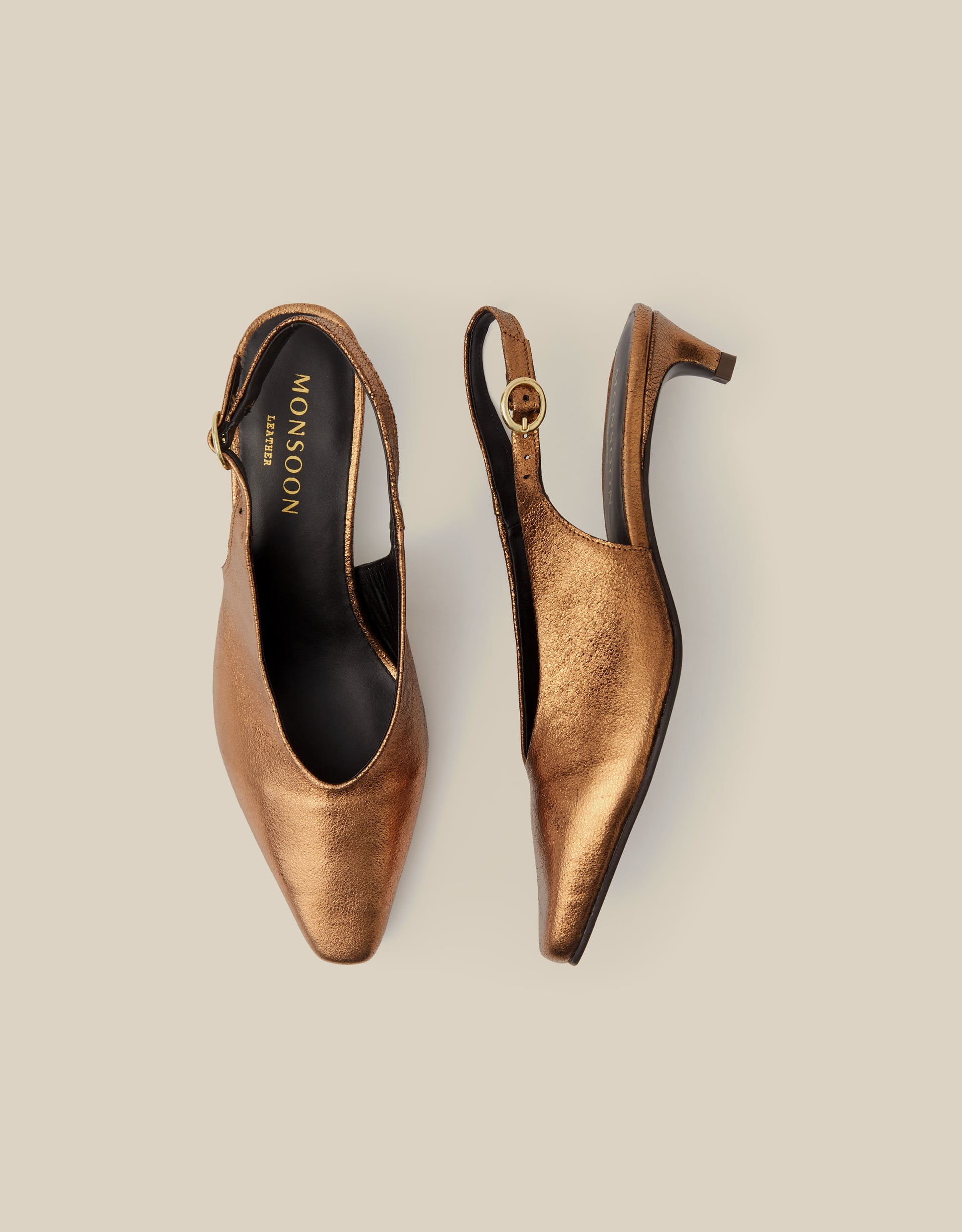 Monsoon Tola Metallic Leather Slingback Kitten Heels