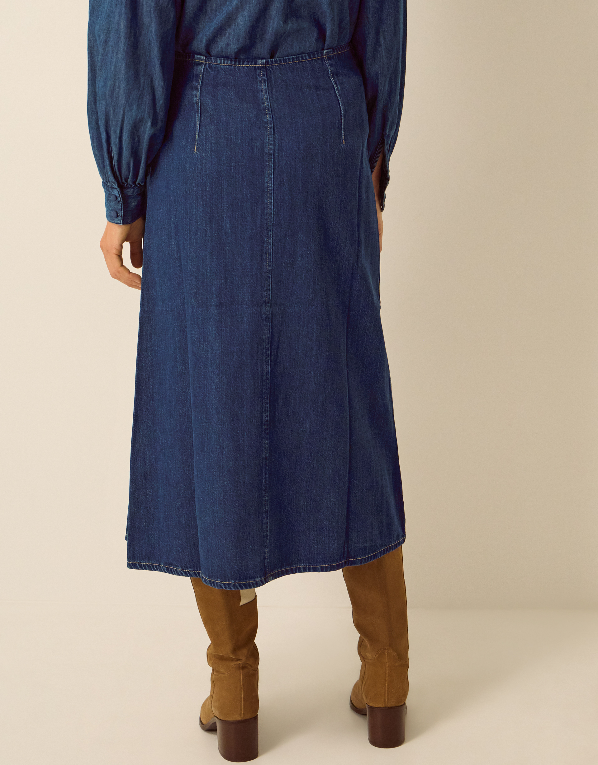 Monsoon Kitty Denim Kilt Midi Skirt, view 3