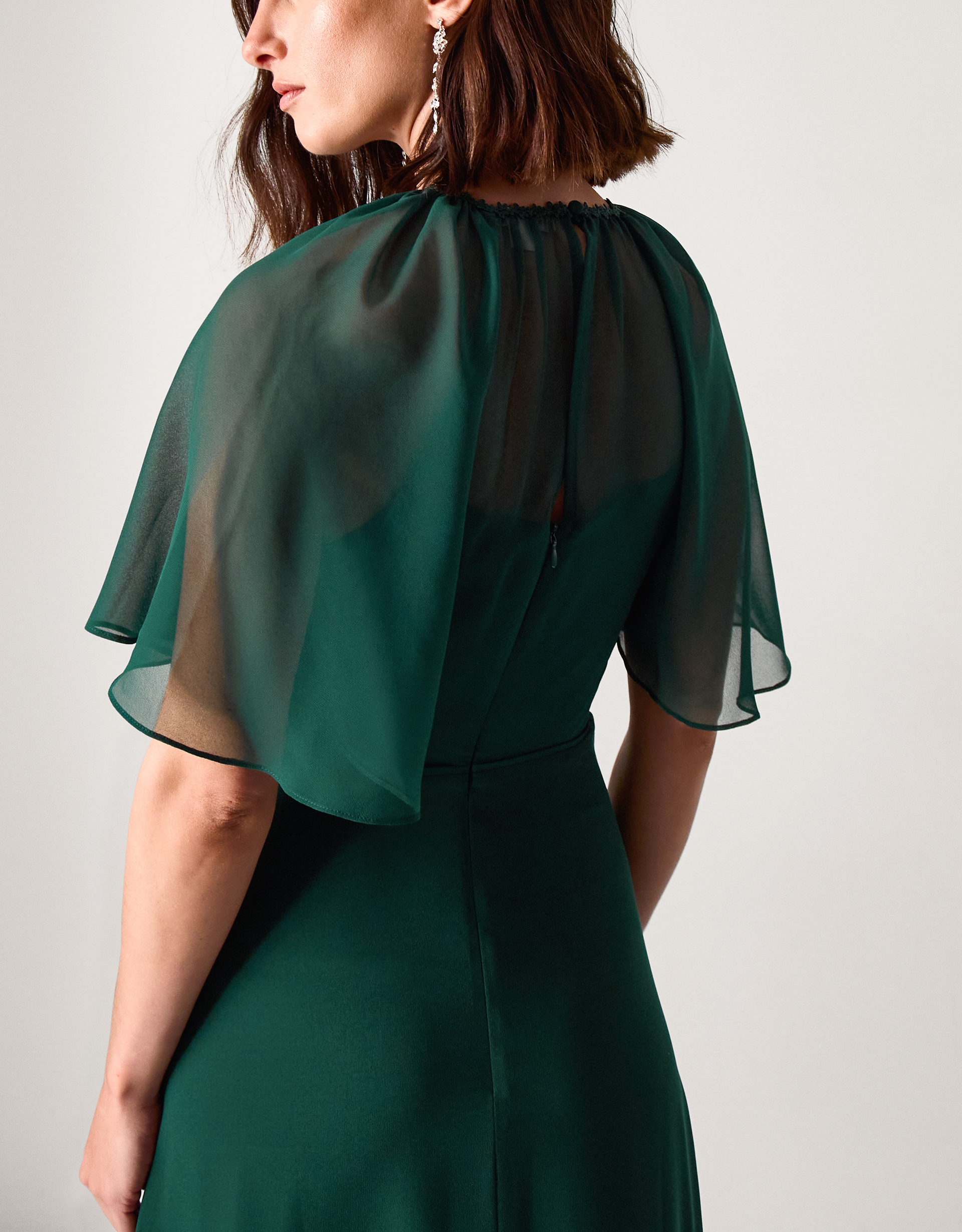 Monsoon Dark Green Mona Angel Sleeve Maxi Dress, view 4