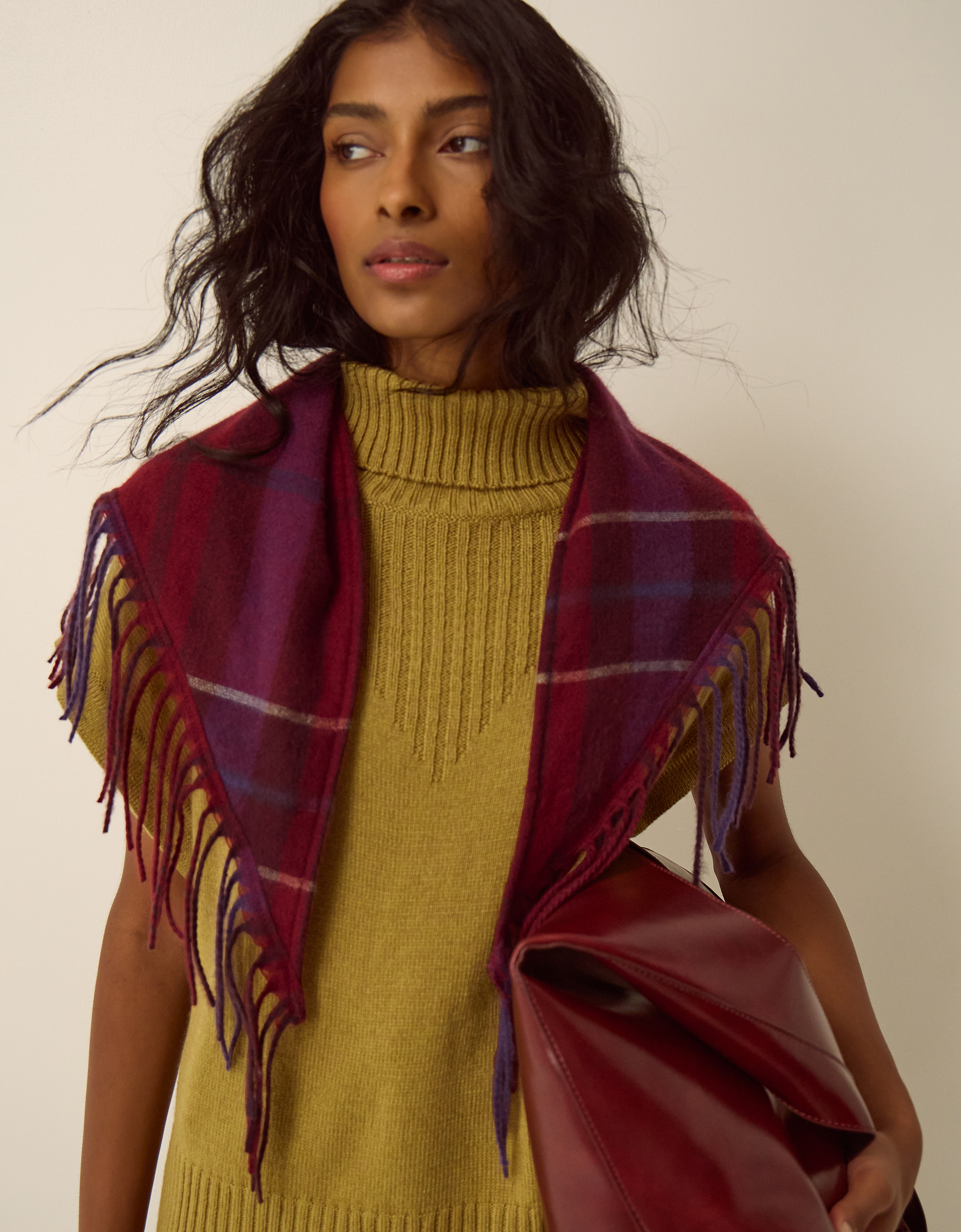 Monsoon Beatrice Check Knit Triangle Scarf