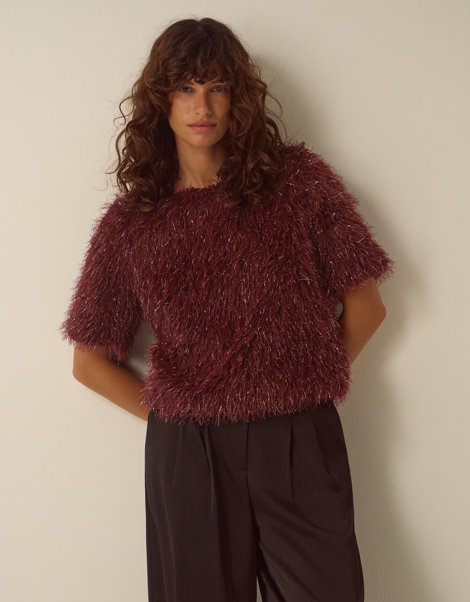 Monsoon Terri Short Sleeve Fringe Top in red