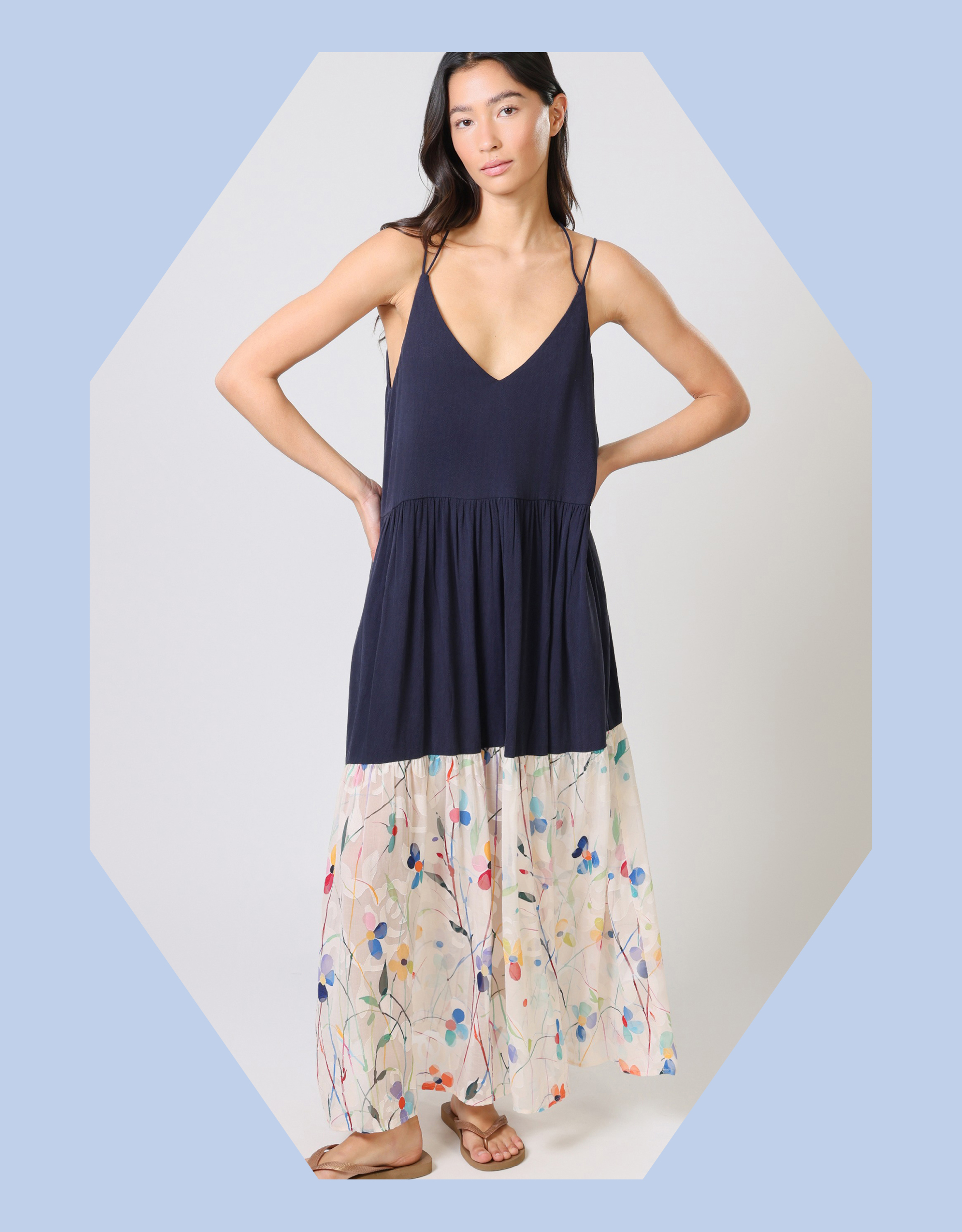Monsoon Traffic People Ithaca Tiered Print Maxi Dress in Blue