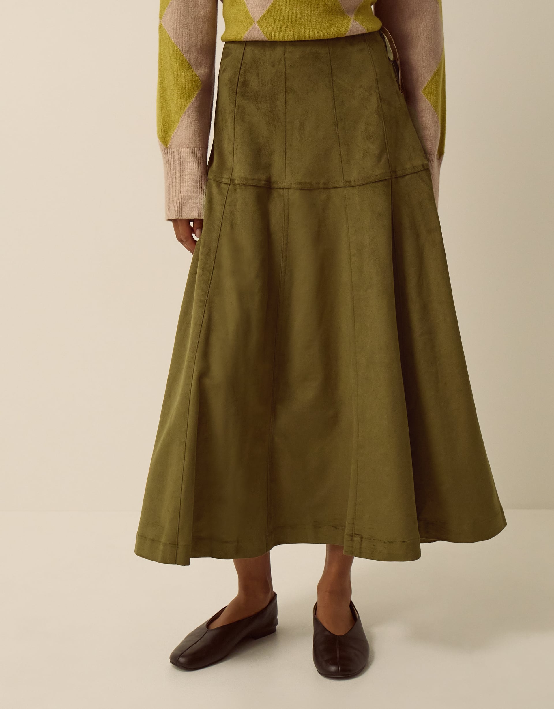 Monsoon Macy Tie Side Faux Suede Midi Skirt, view 4