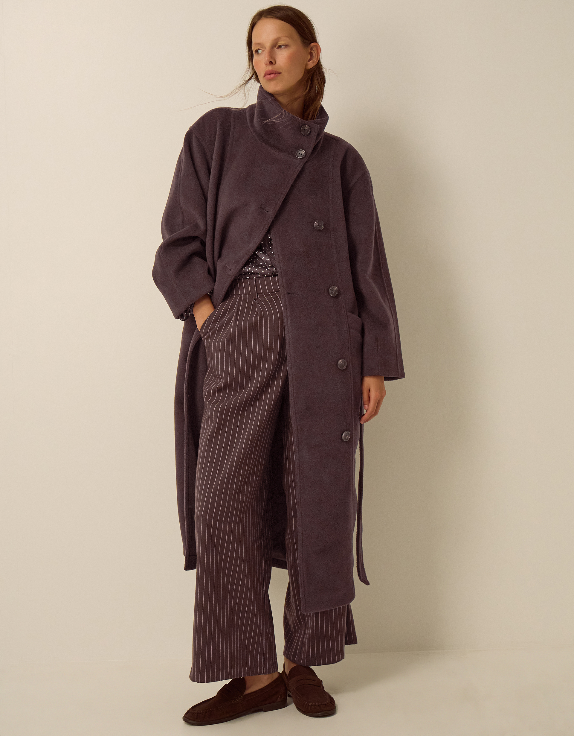 Monsoon Millie Funnel Neck Belted Coat in Brown