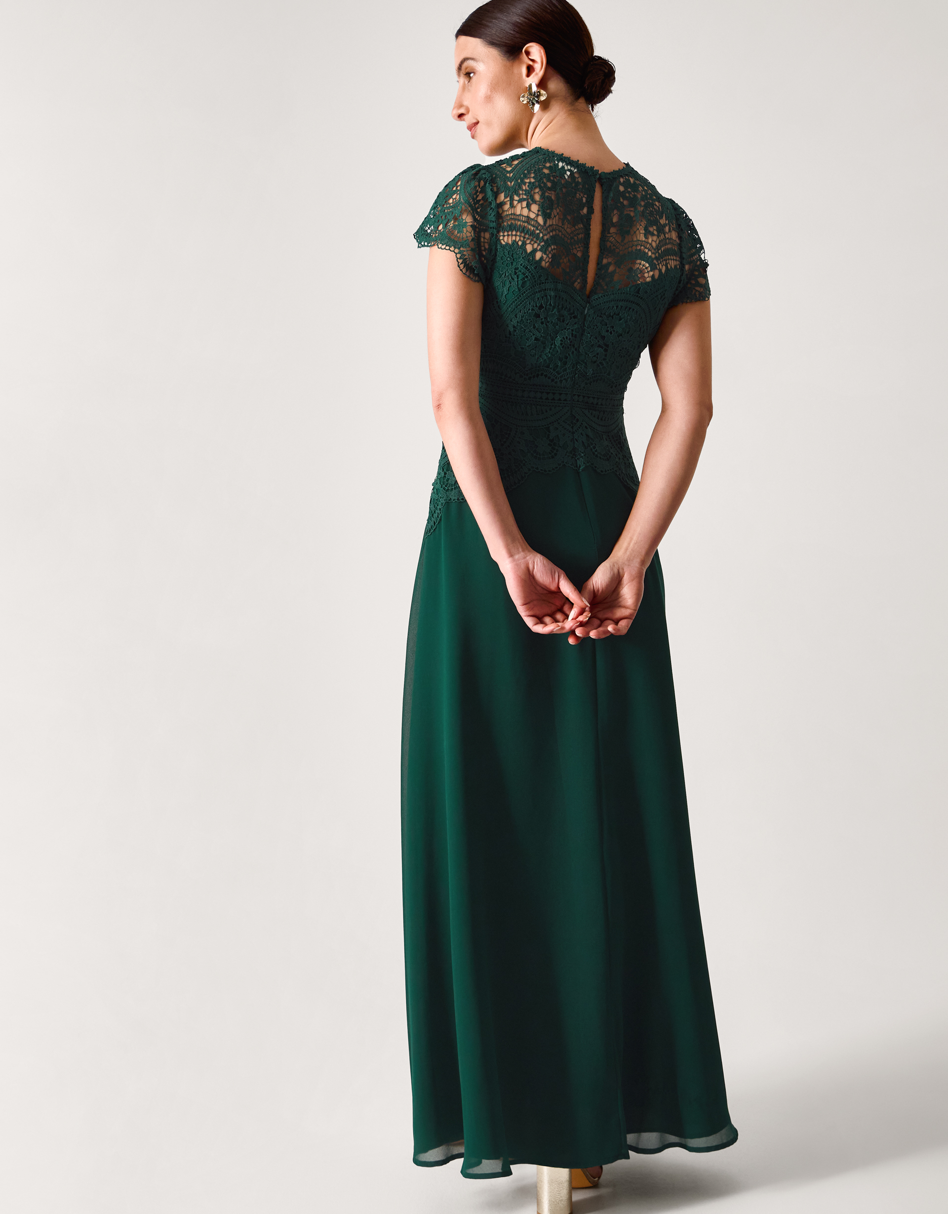 Monsoon Dark Green Floral Lace Monica Bridesmaid Dress, view 3