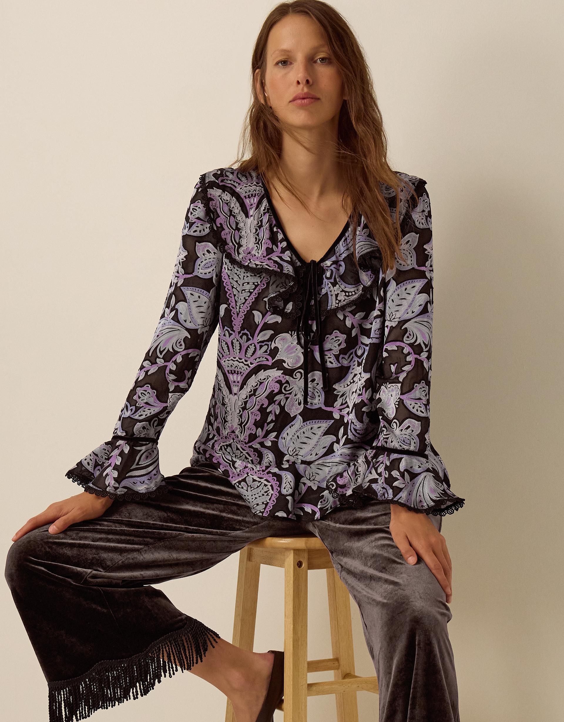 Monsoon Claudia Floral Devoré Top