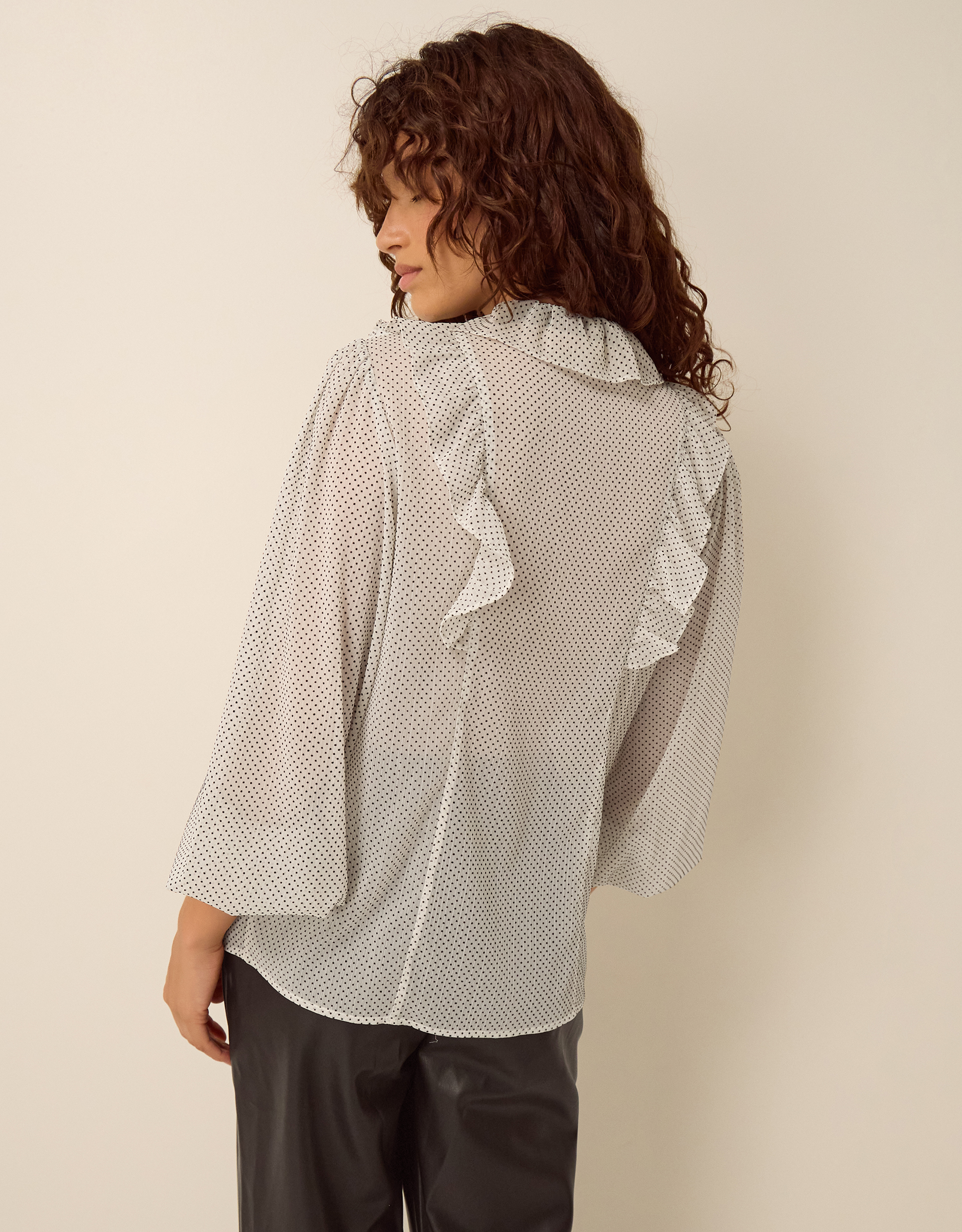 Monsoon Erica Polka Dot Ruffle Blouse, view 3