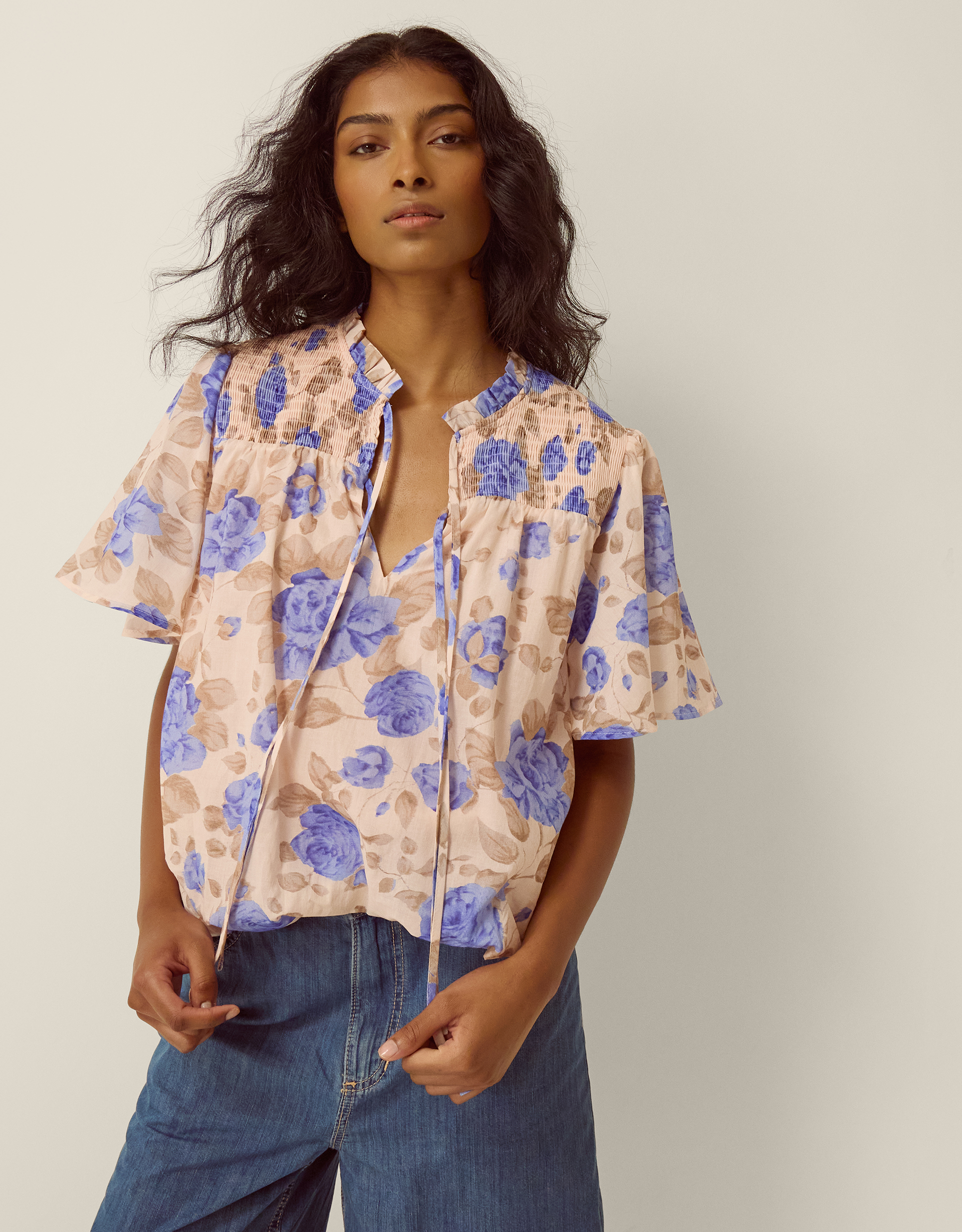 Monsoon Lori Floral Bubble Hem Blouse