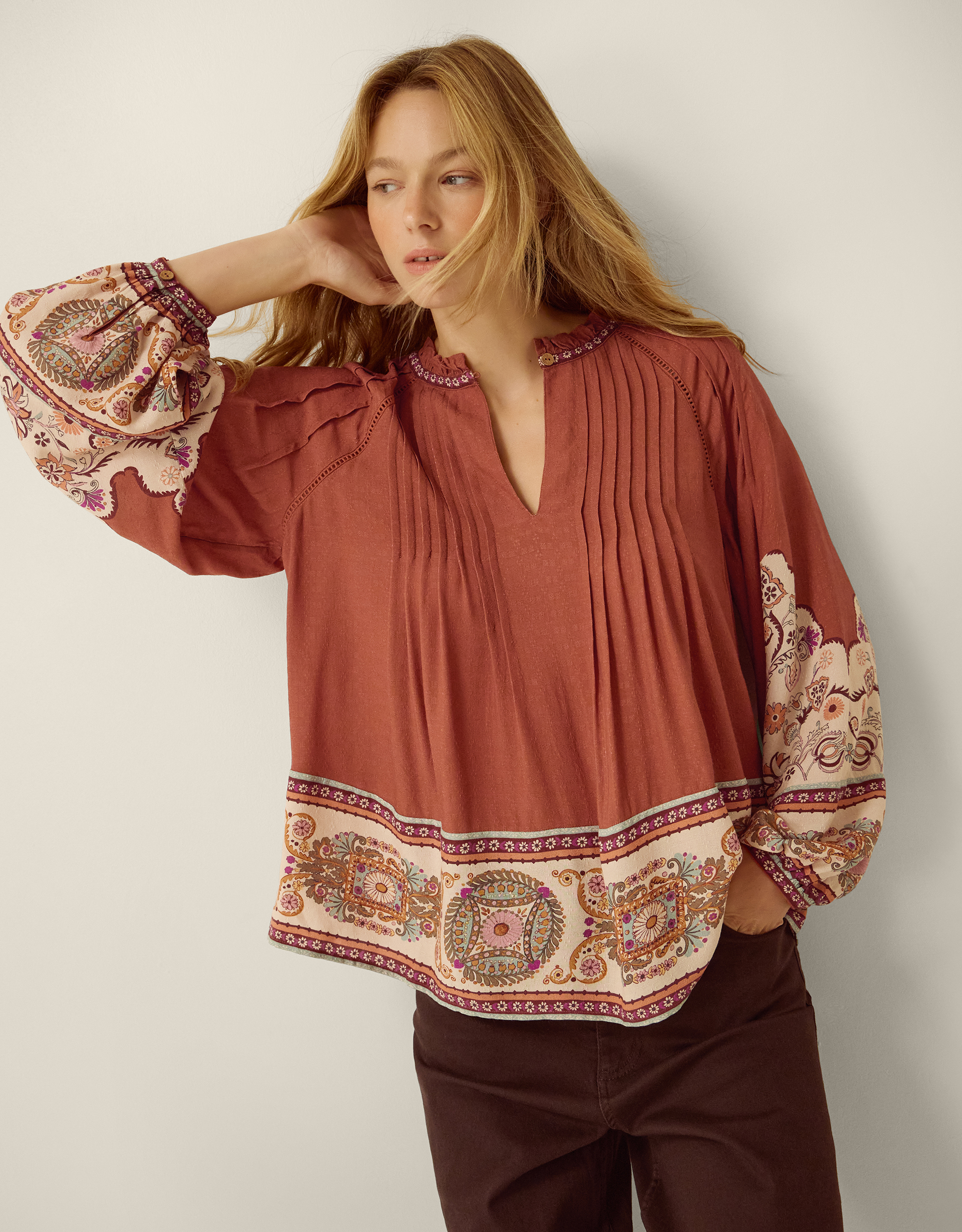 Monsoon Alexandra Floral Pintuck Blouse