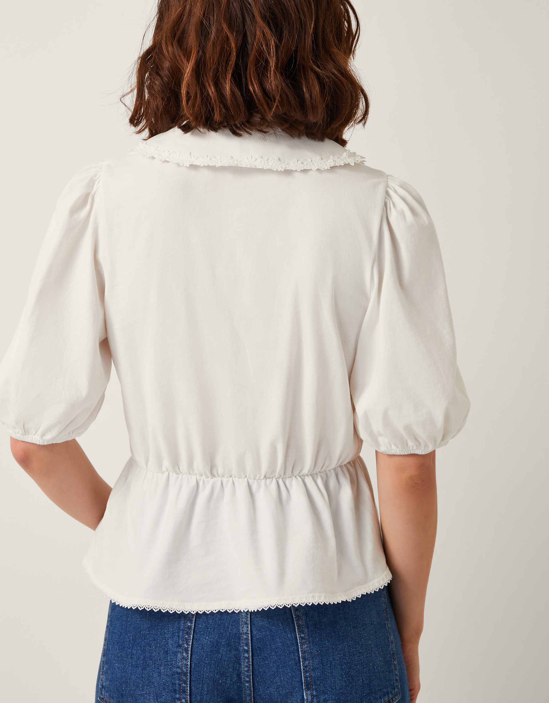 Monsoon Celia Puff Sleeve Collar Jersey Blouse, view 3
