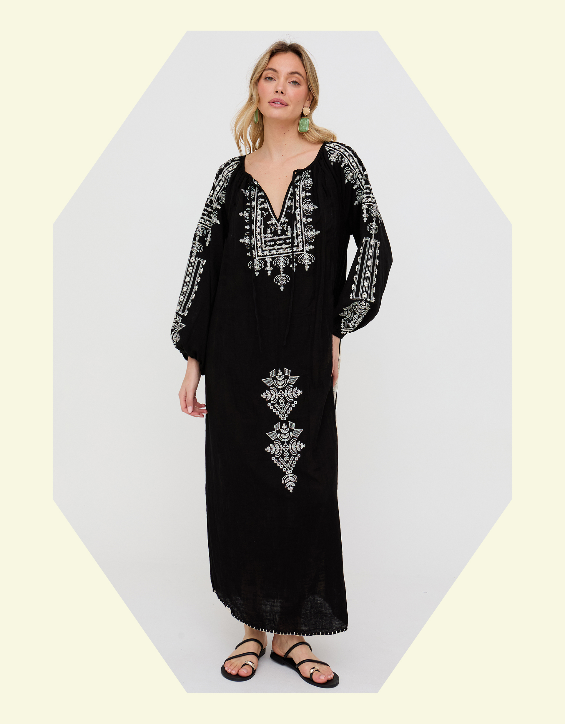 Aurelia Embroidered Maxi Kaftan Dress Black