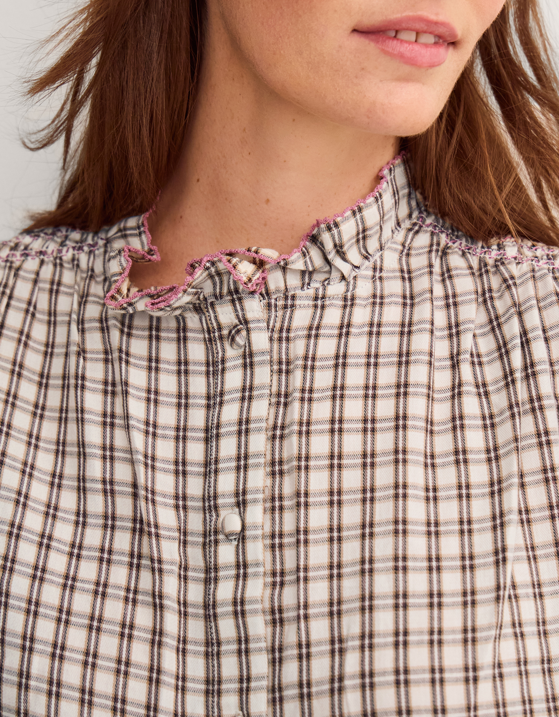Monsoon Marlo Check Blouse Brown, view 2