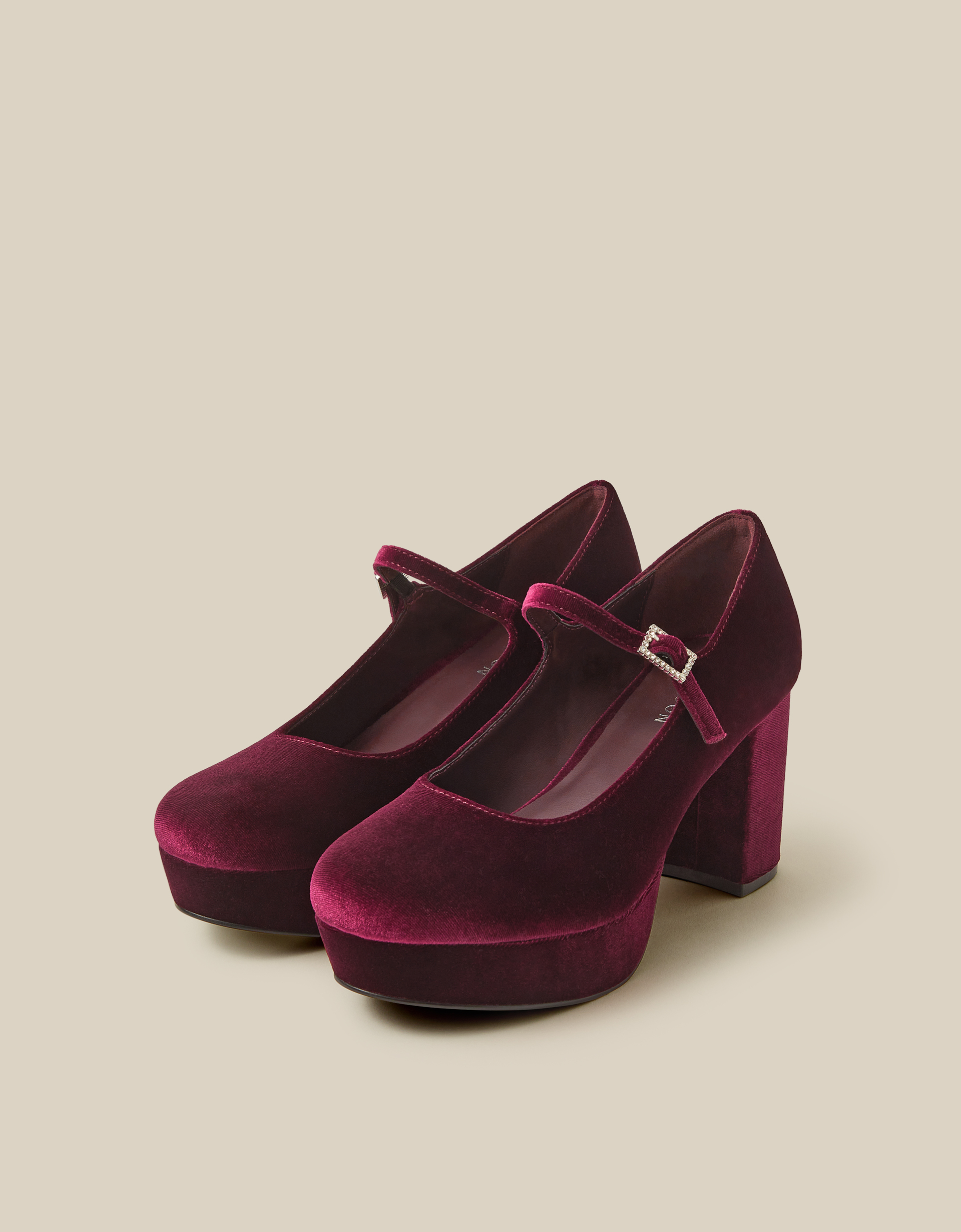 Monsoon Polly Velvet Mary Jane Platform Heels in Red