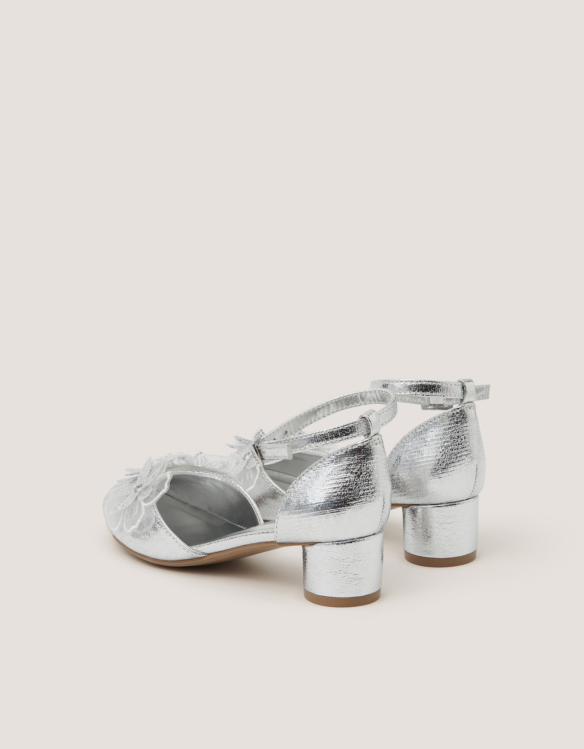 Monsoon Closed-Toe Diamanté Flower Heels in Silver, view 2