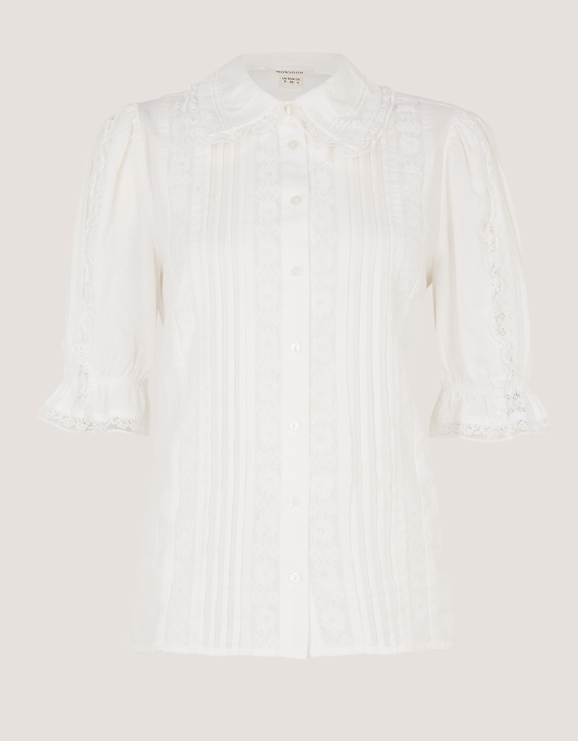 Monsoon Annette Puff Sleeve Lace Shirt, view 4