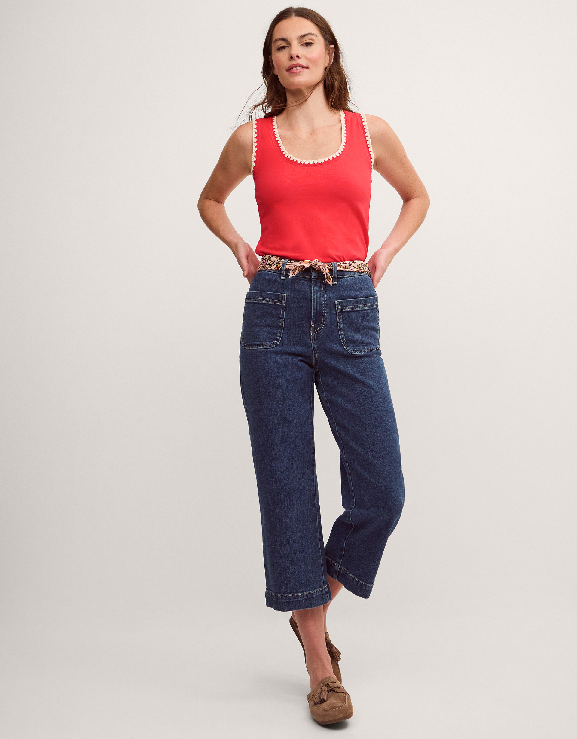 Monsoon Teri Contrast Stitch Jersey Cami Top, view 2