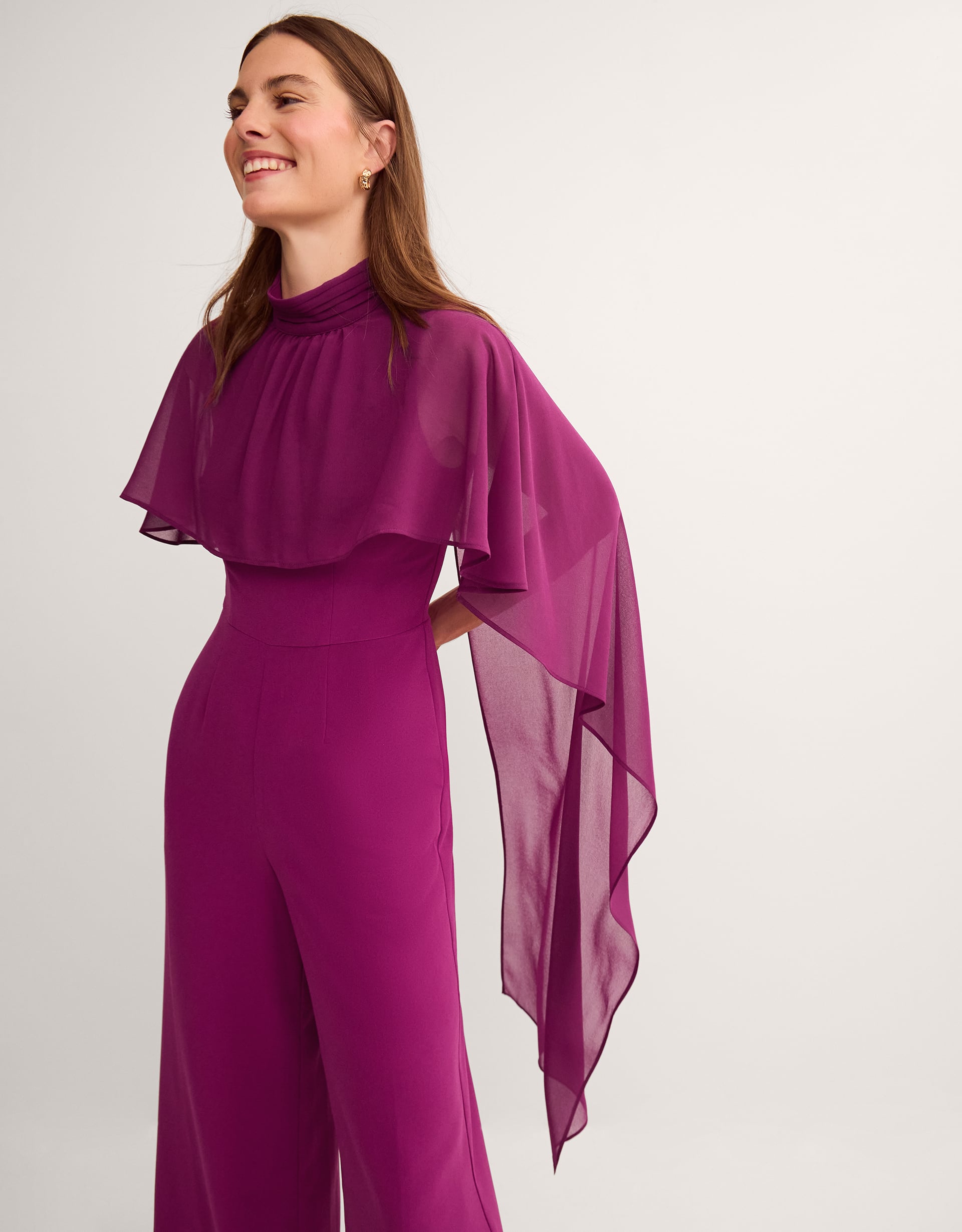Monsoon Valerie Cape Wide Leg Jumpsuit in Purple, view 5