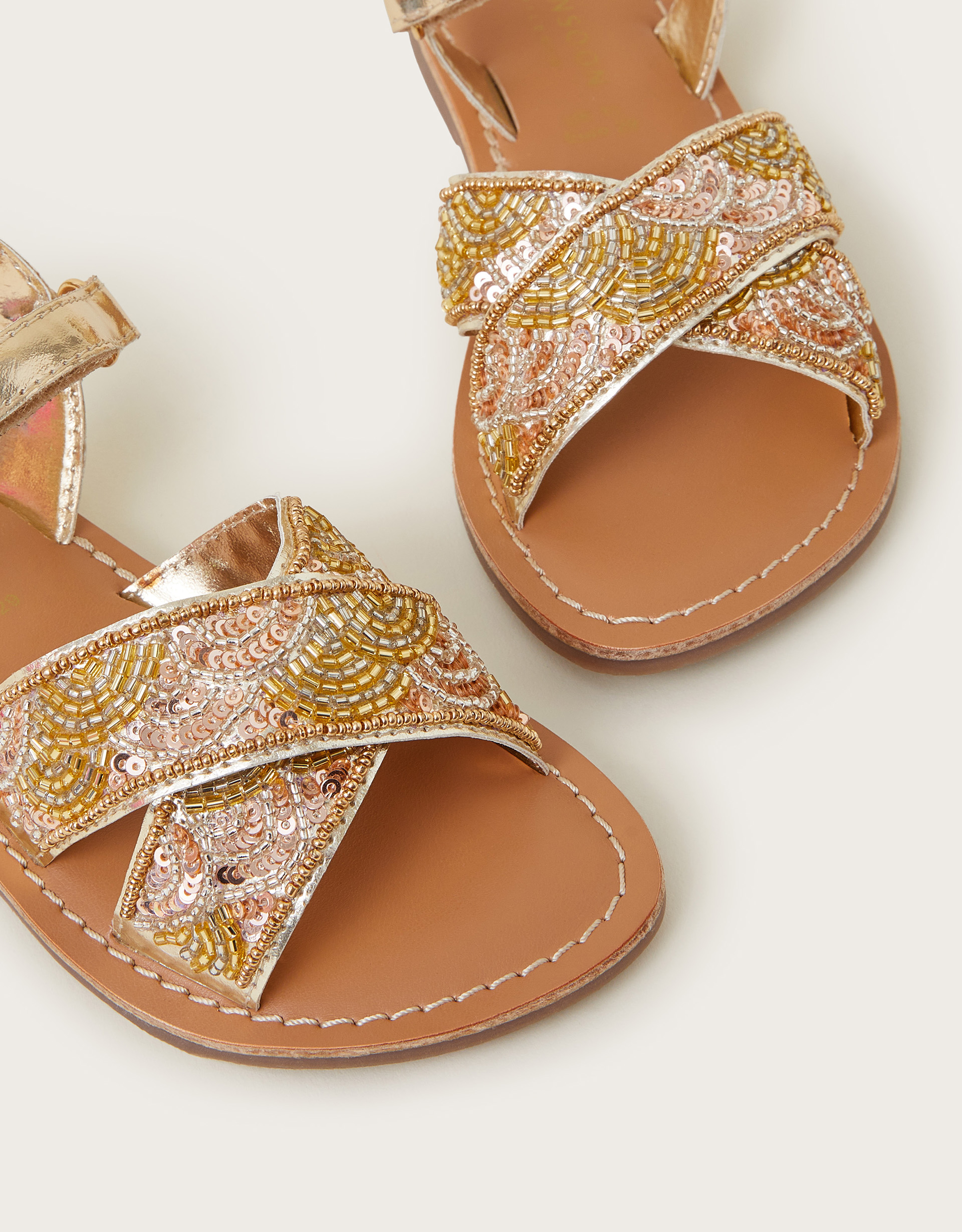 Monsoon Embellished Metallic Sandals, view 3