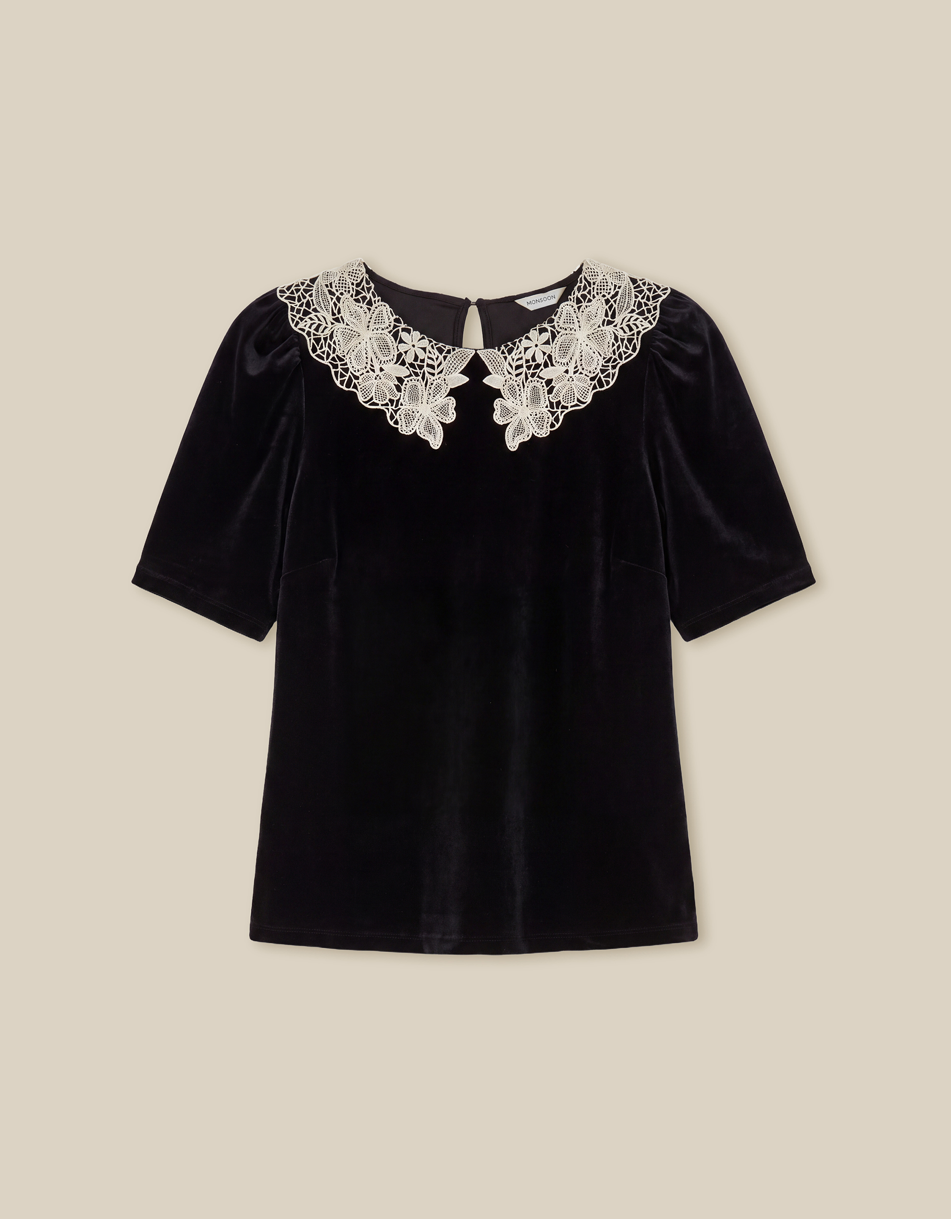 Monsoon Lenora Lace Collar Velvet Top, view 6