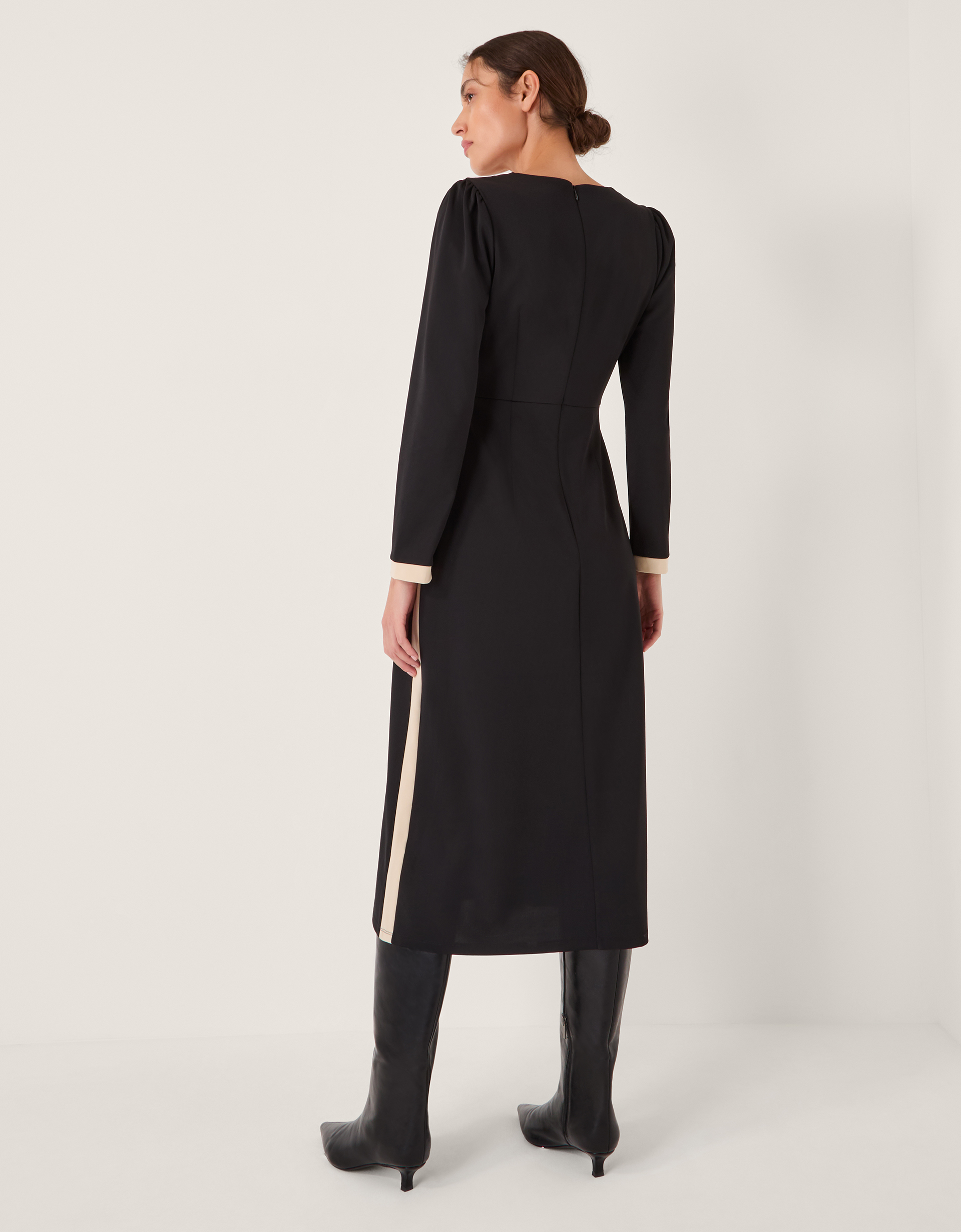 Monsoon Paloma Contrast Panel Jersey Midi Dress Black, view 3