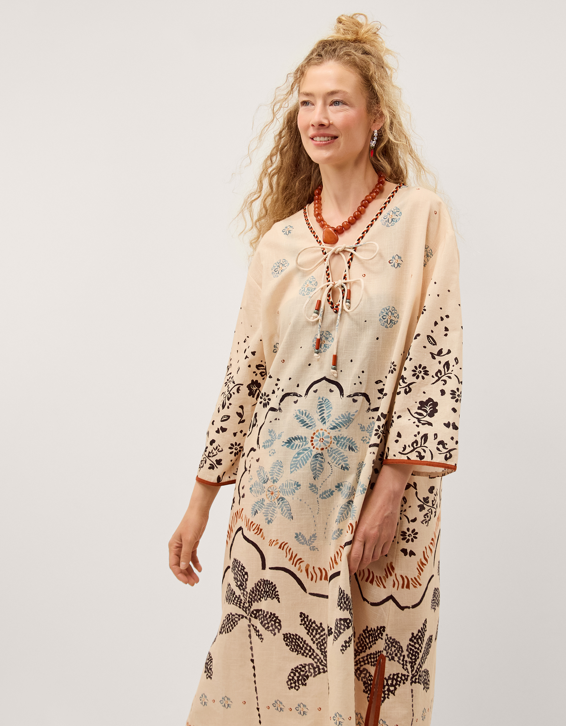 Monsoon Aleah Tropical Print Midi Kaftan in ivory