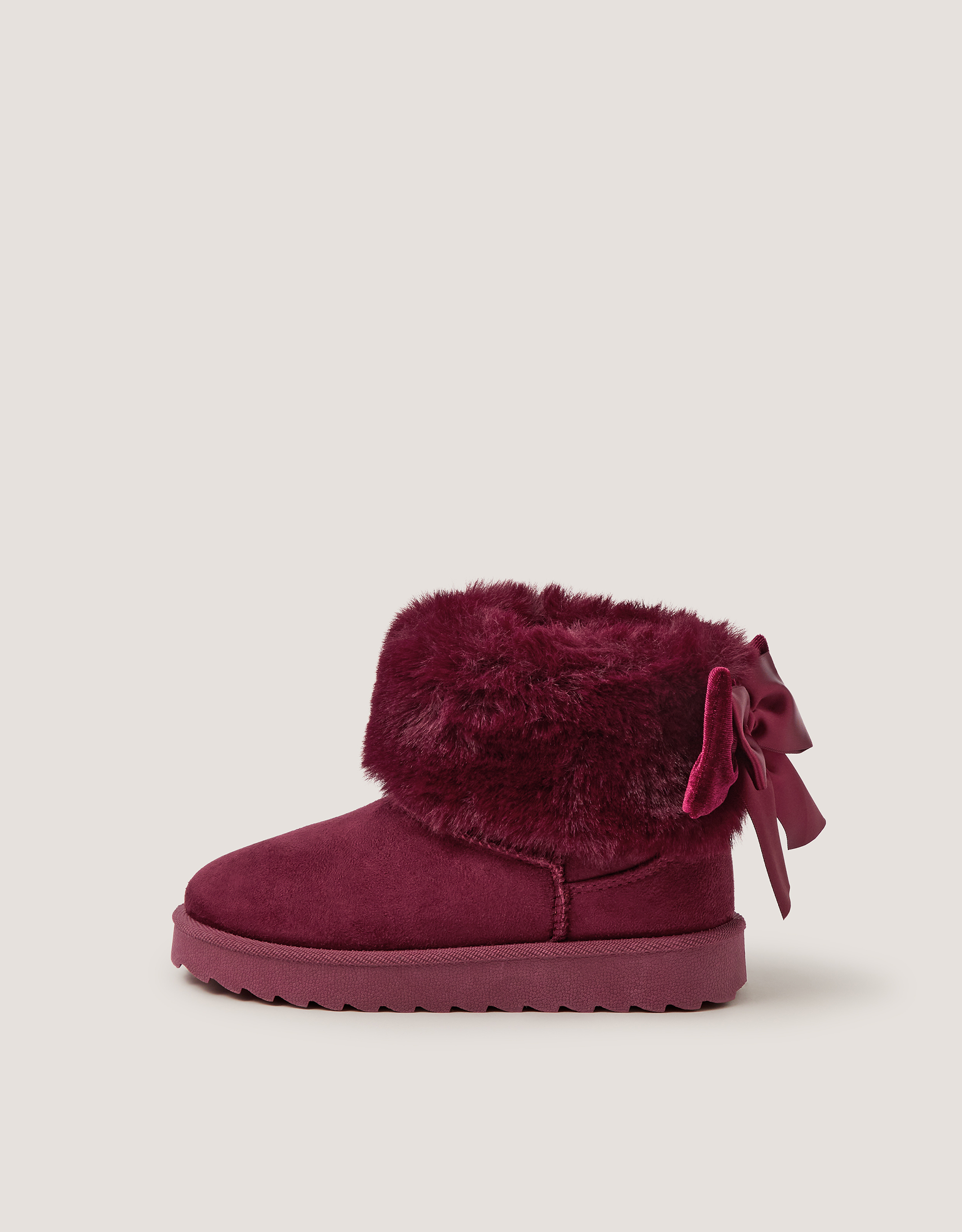 Monsoon Velvet Bow Fluffy Ankle Boots in Red, view 3