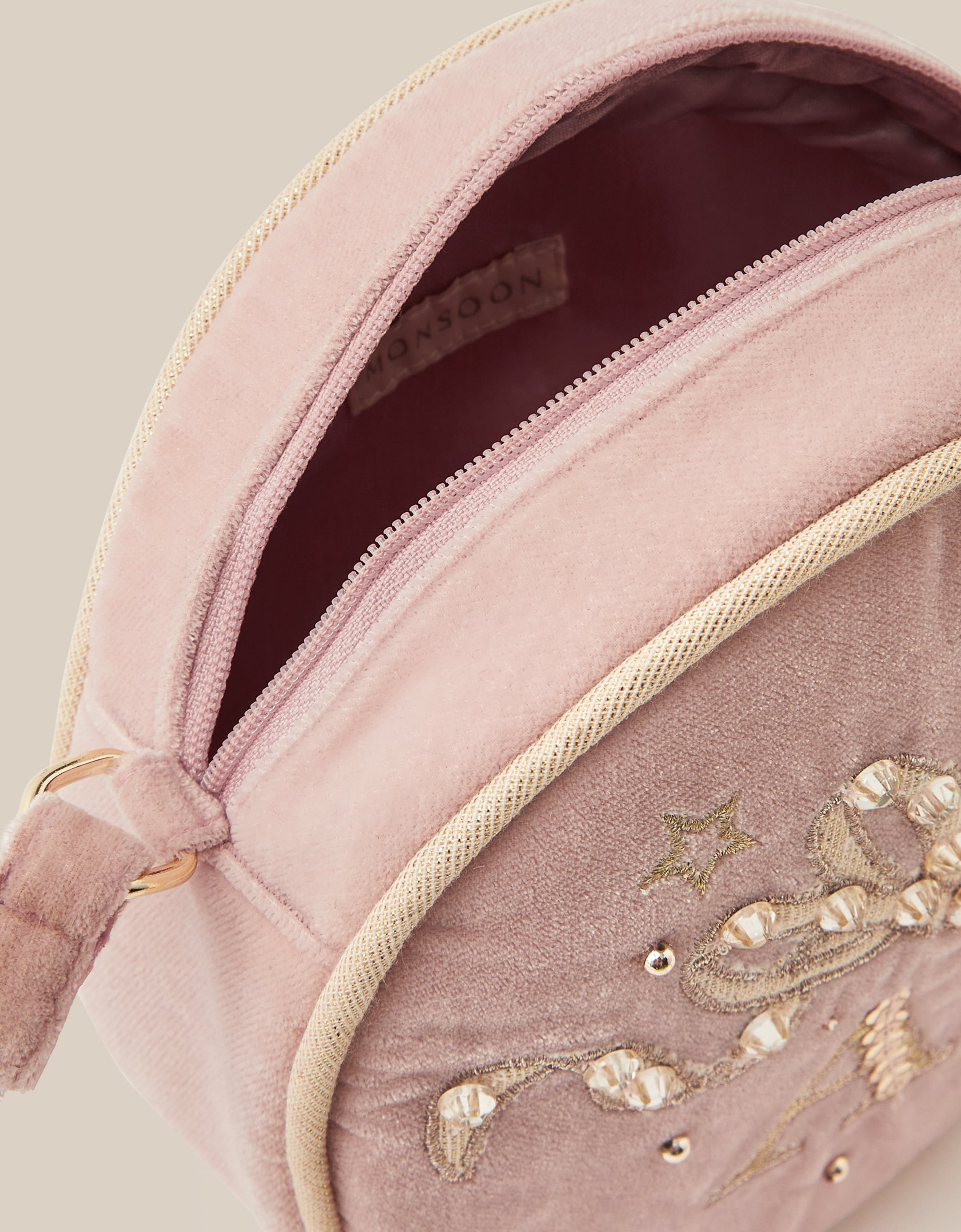 Monsoon Embellished Velvet Initial Crossbody Bag, view 3