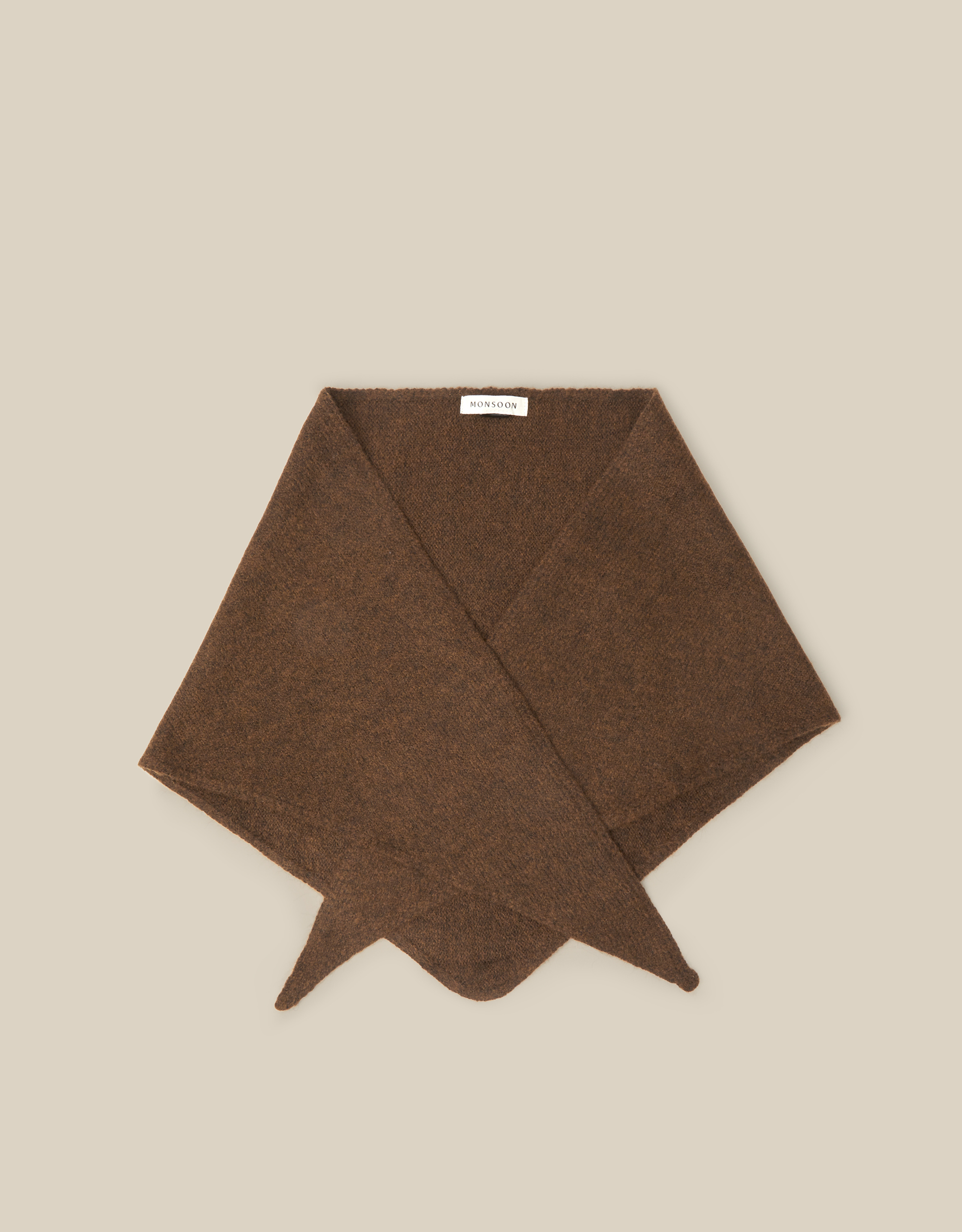 Monsoon Fae Knitted Triangle Scarf in Brown, view 2