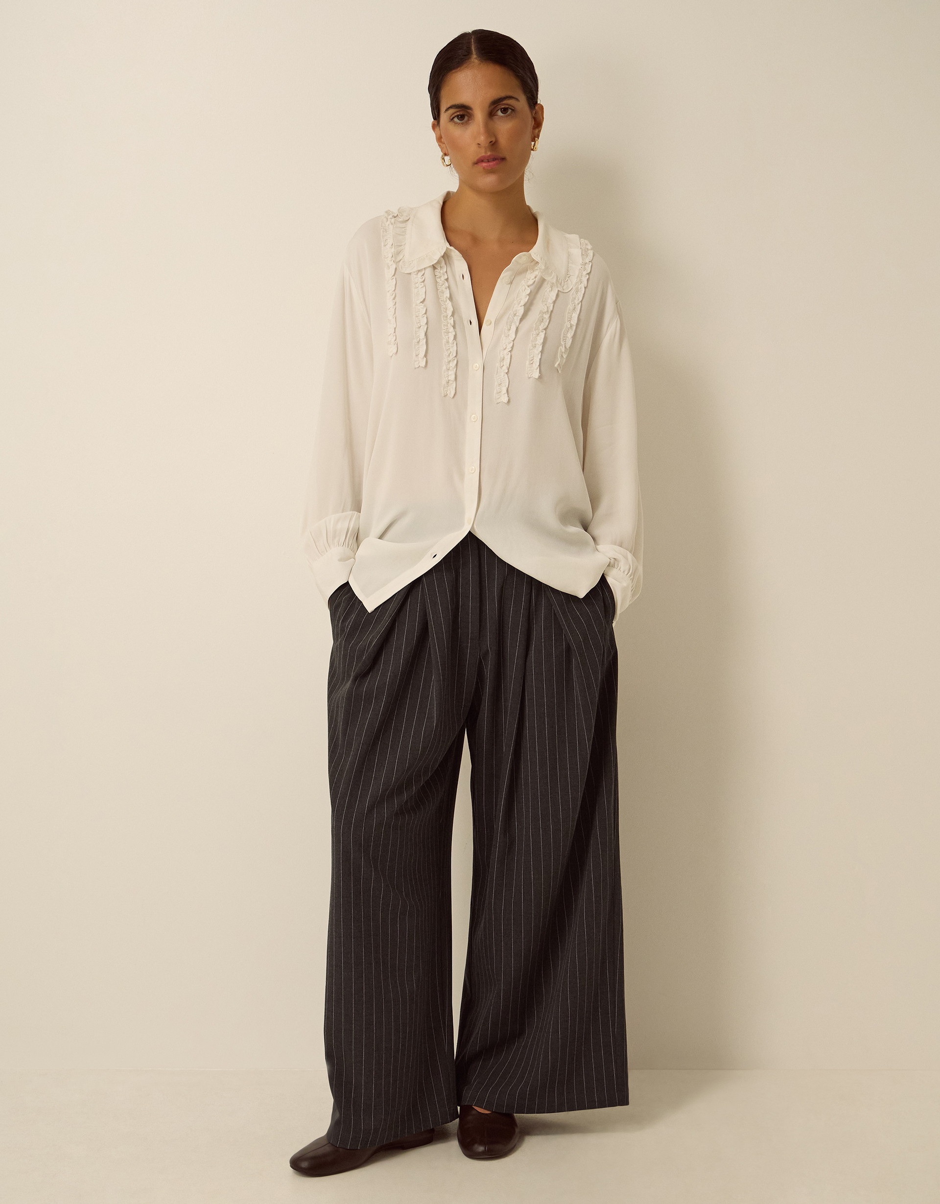 Monsoon Ambar Pinstripe Wide Leg Trousers