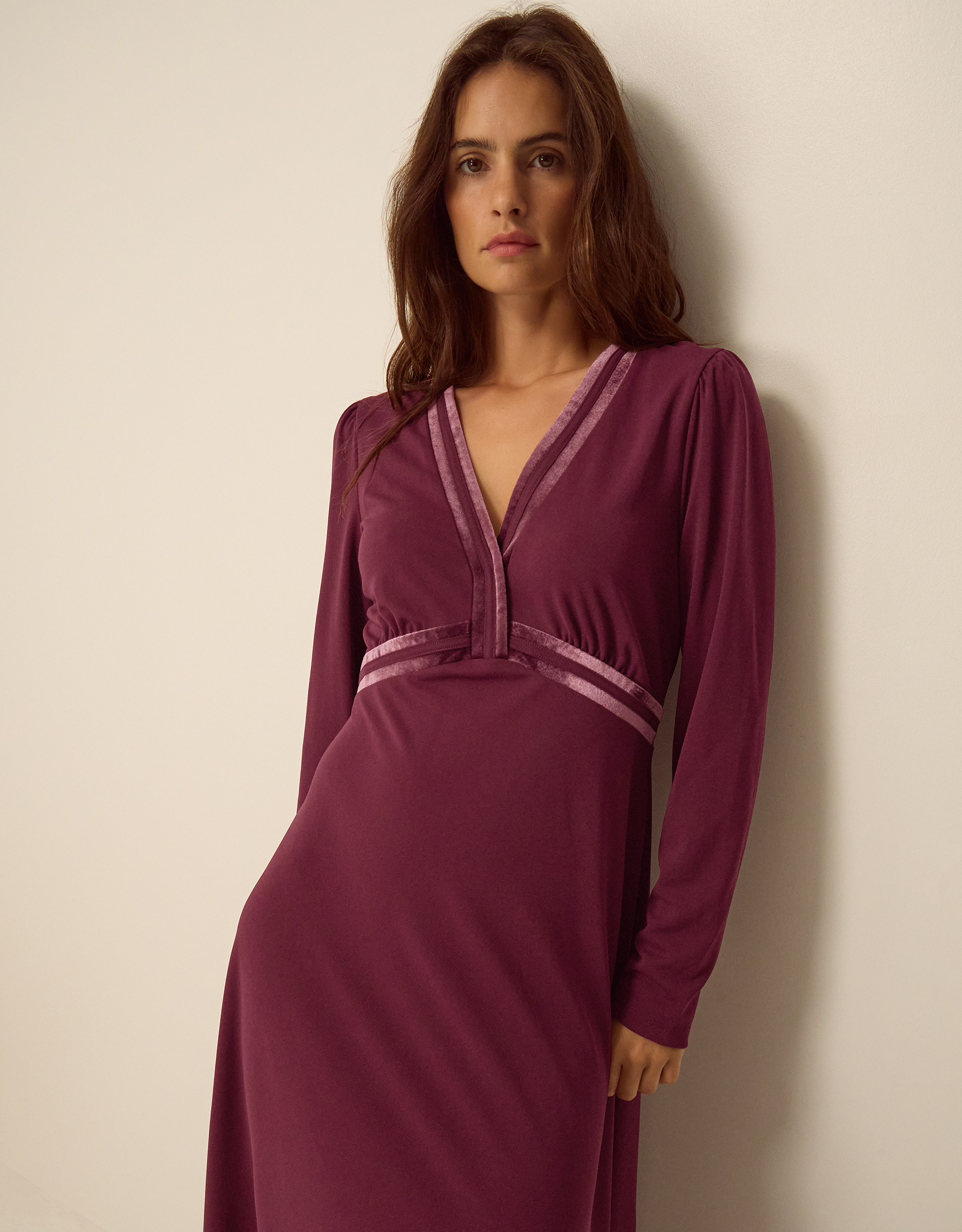 Monsoon Viv Velvet V-Neck Jersey Midi Dress, view 2