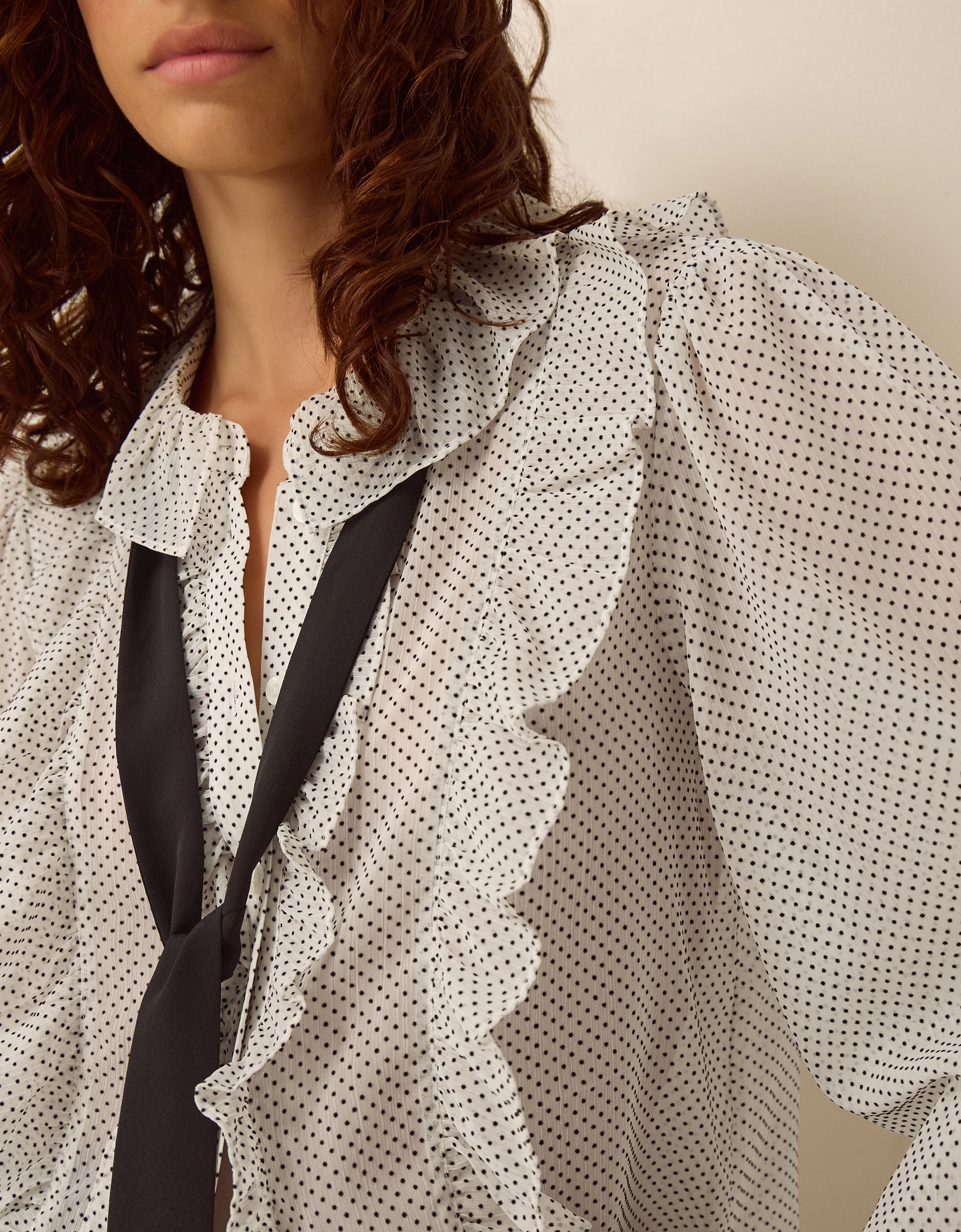 Monsoon Erica Polka Dot Ruffle Blouse, view 2