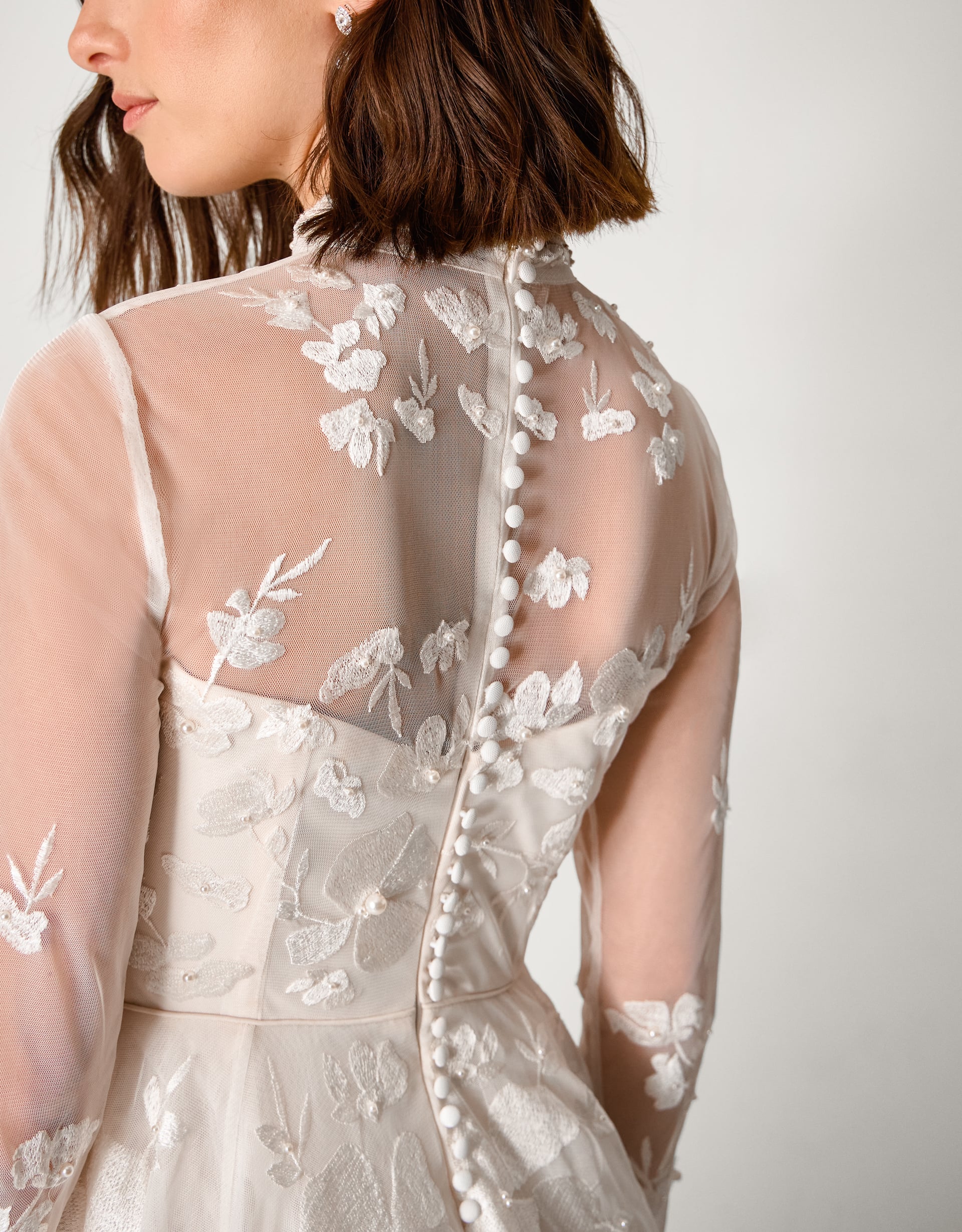 Monsoon Lorelai Long Sleeve Floral Embellished Mesh Wedding Dress, view 2