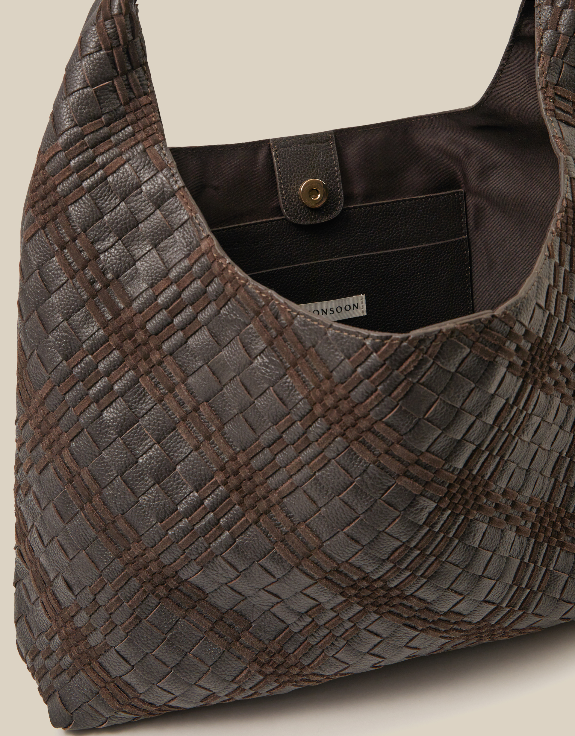 Monsoon Adele Woven Leather Shoulder Bag, view 3