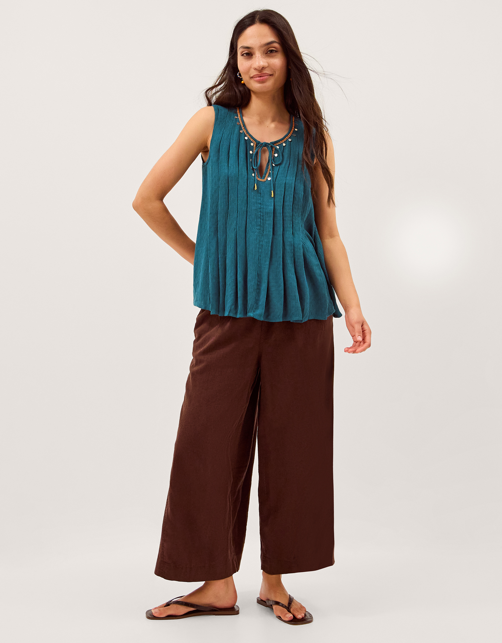 Monsoon Sophia Embellished Pleat Tank Top, view 5