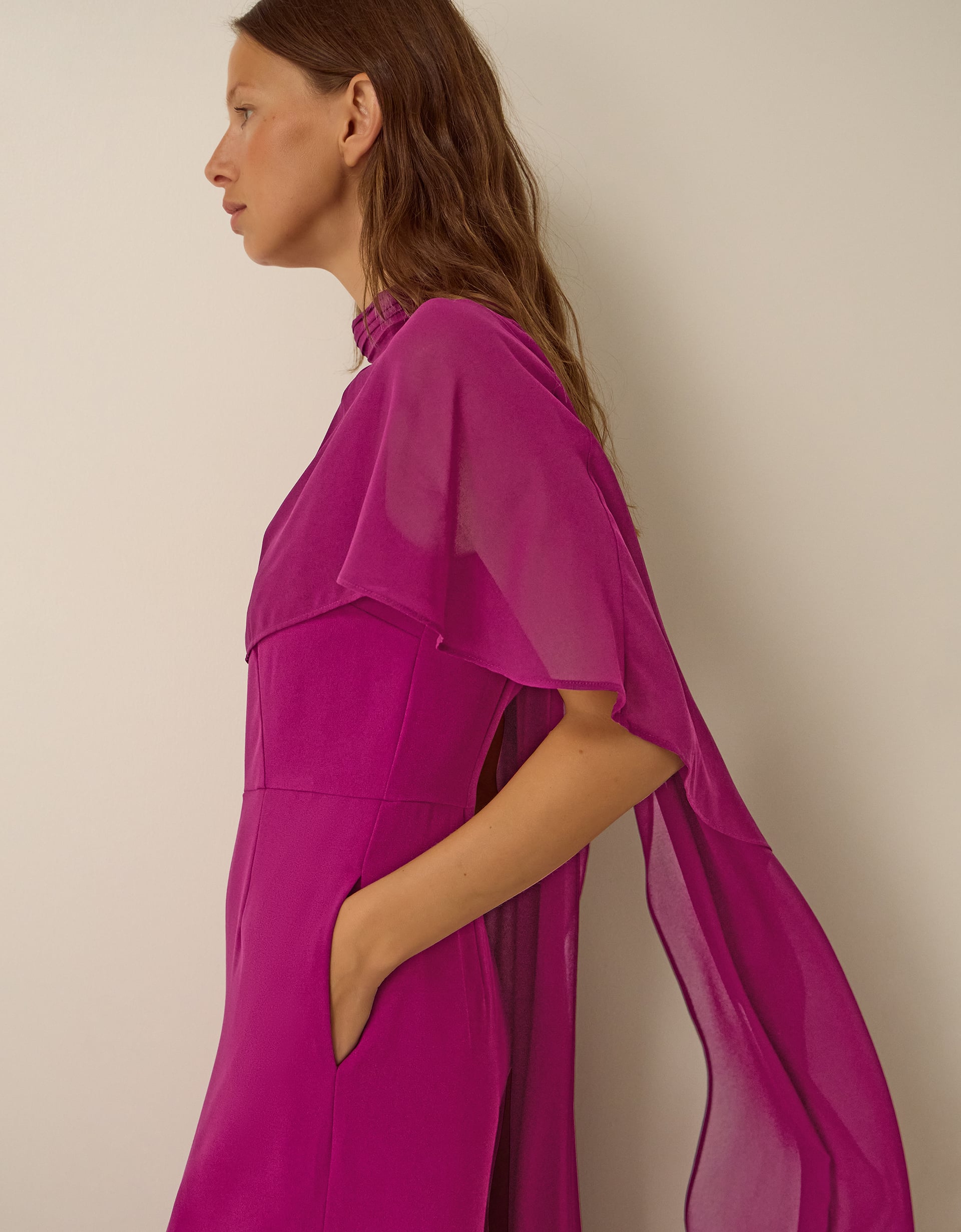 Monsoon Valerie Cape Wide Leg Jumpsuit in Purple, view 4
